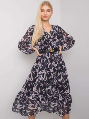 Тъмносиня Рокля Маяра с Волан - Ex Moda