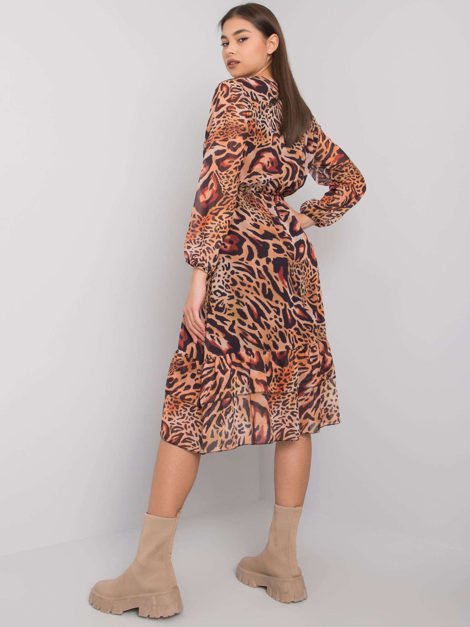 Светлокафява Рокля с Волани Darina - Ex Moda - Image 4
