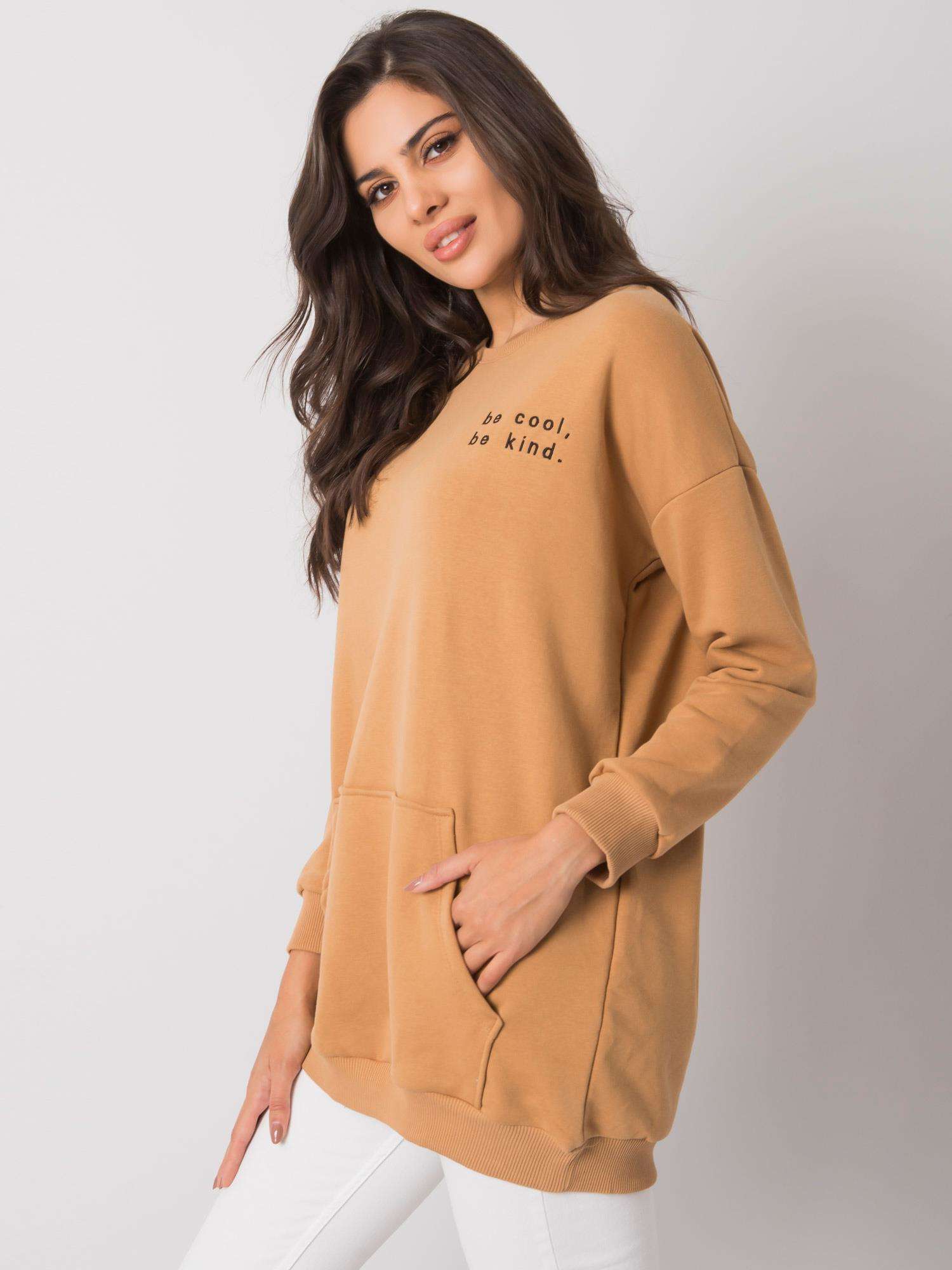 Дамска Блуза тип Кенгуру RUE PARIS Amalfi - Camel - Image 3