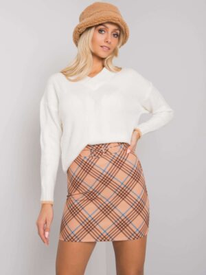 Тъмно Бежова Карирана Мини Пола Limeira - ITALY MODA