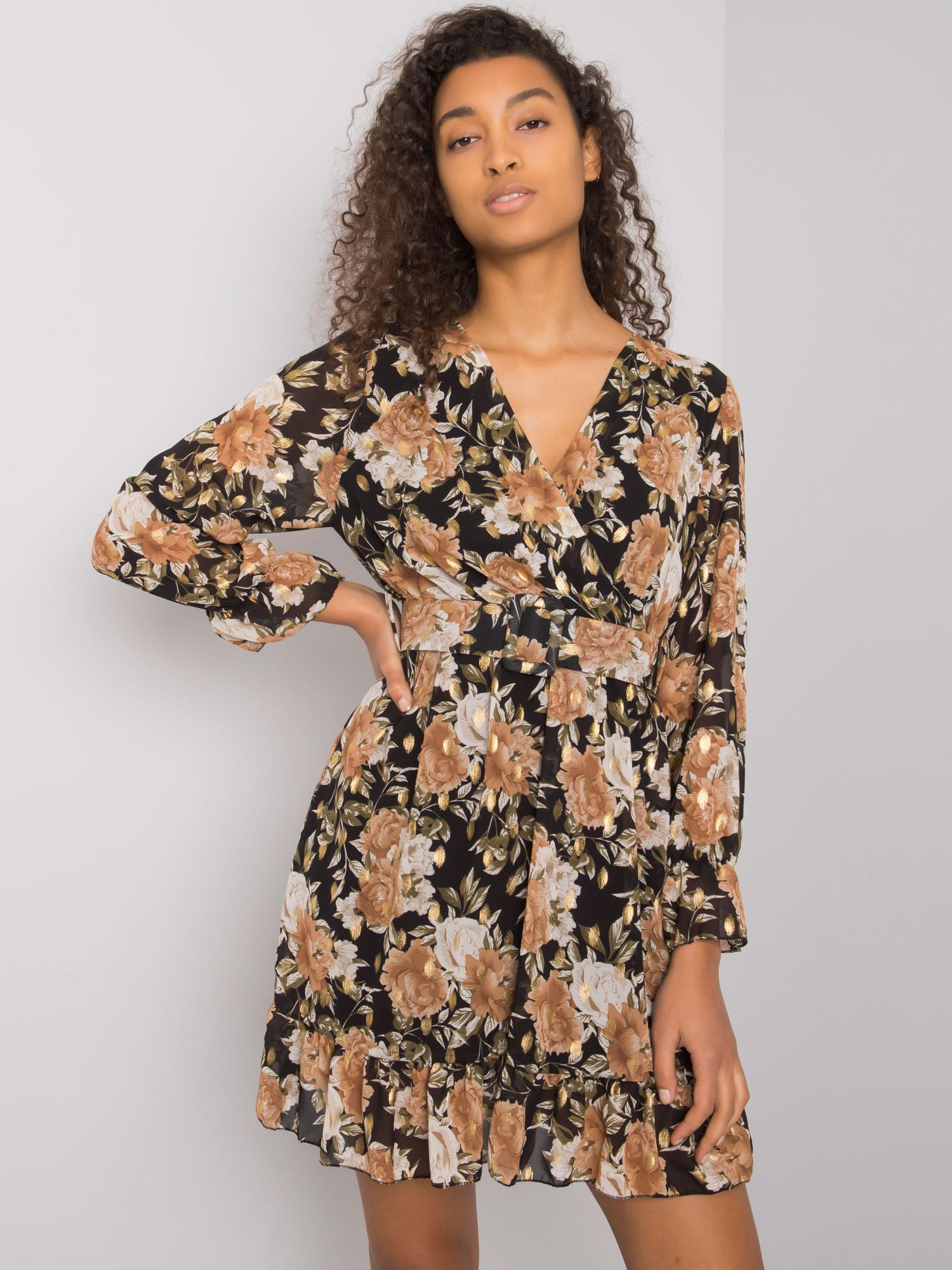 Черно-бежова рокля с волан Alisia - ITALY MODA - Image 4