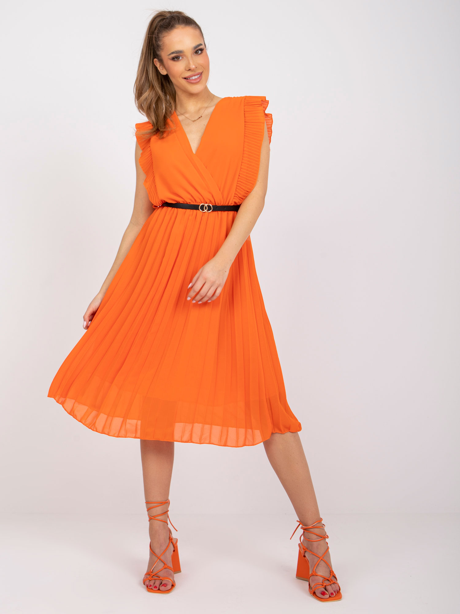Оранжева Рокля Миди с Ефектна Яка - ITALY MODA - Image 6