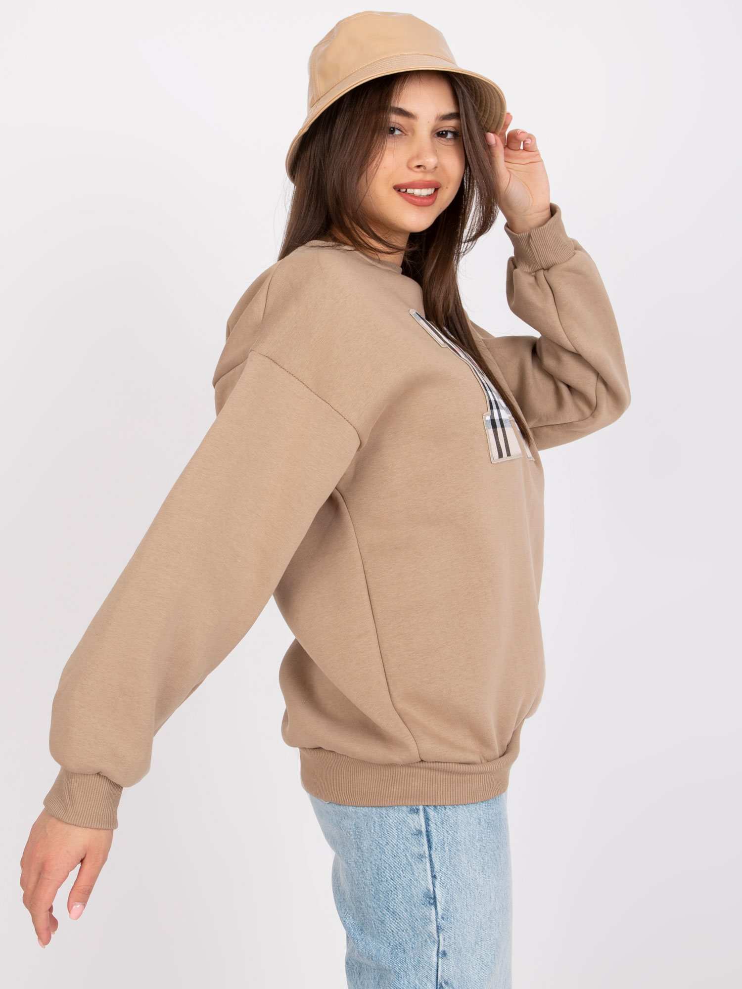 Тъмнo Бежов Oversize Суитшърт Elise - Ex Moda - Image 4