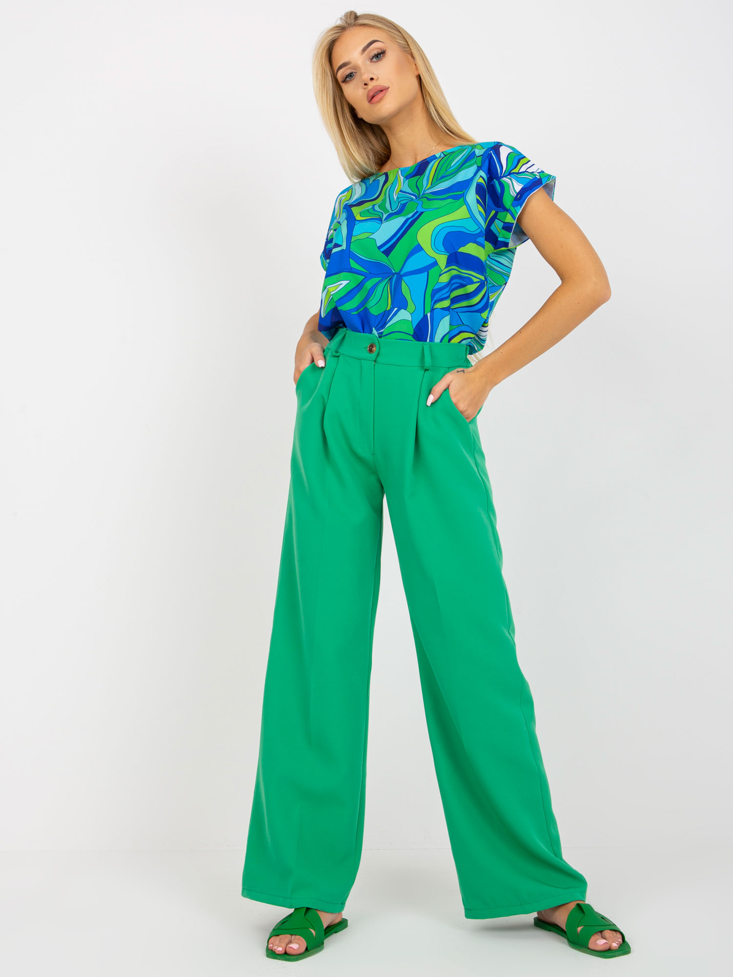 Зелен Елегантен Панталон с Широк Крачол ITALY MODA - Image 2