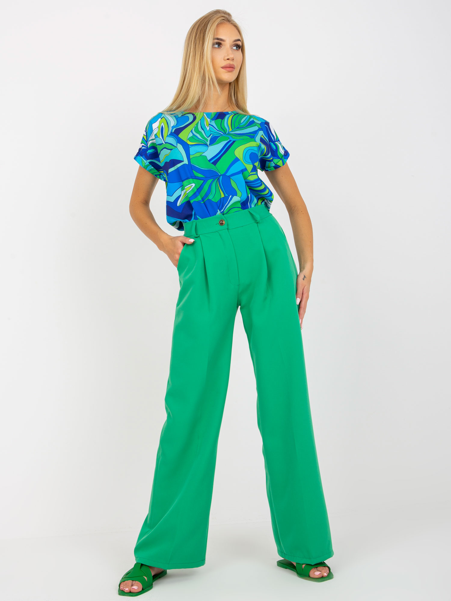 Зелен Елегантен Панталон с Широк Крачол ITALY MODA - Image 4