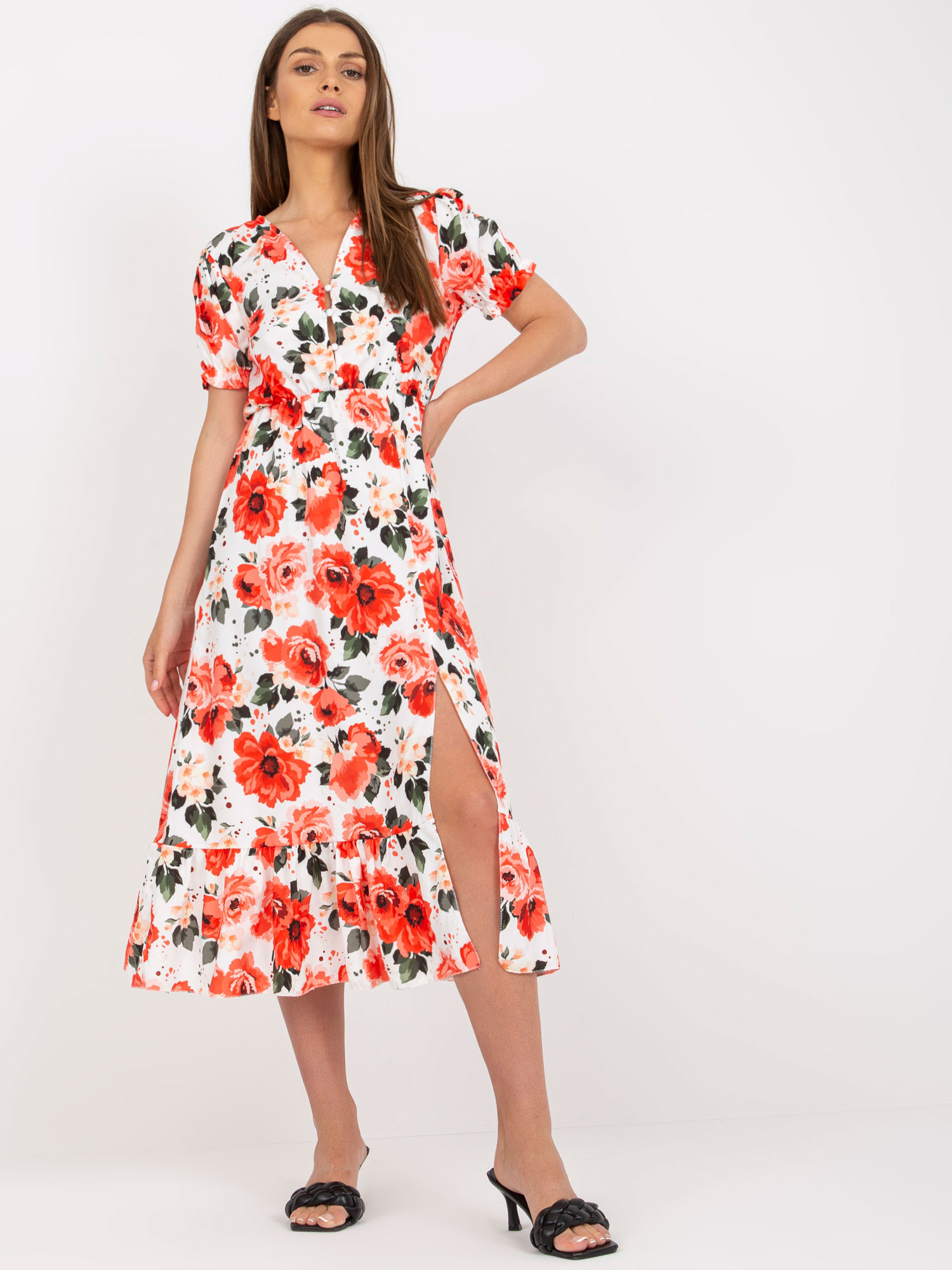 Бяла Рокля с Цветя и Цепка Italy Moda - Image 3