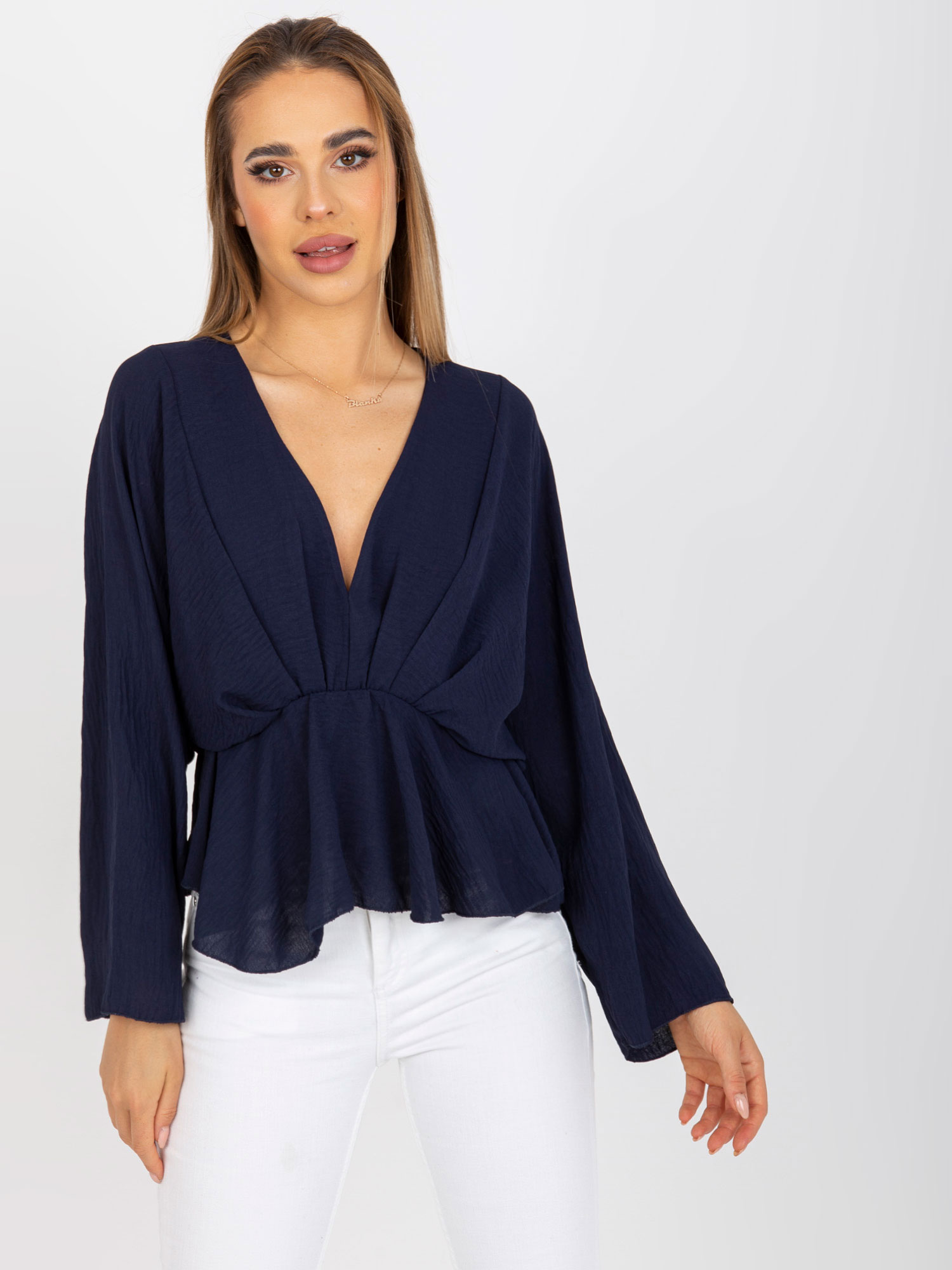 Тъмносиня Блуза Raquela с V-образно Деколте - ITALY MODA - Image 2