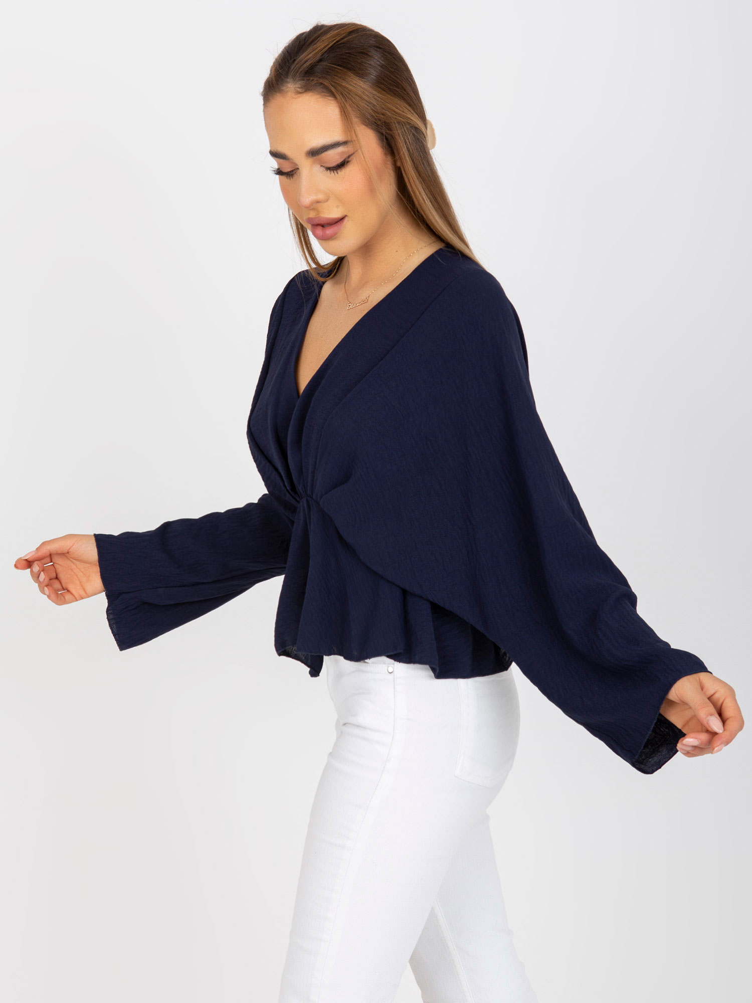 Тъмносиня Блуза Raquela с V-образно Деколте - ITALY MODA - Image 3