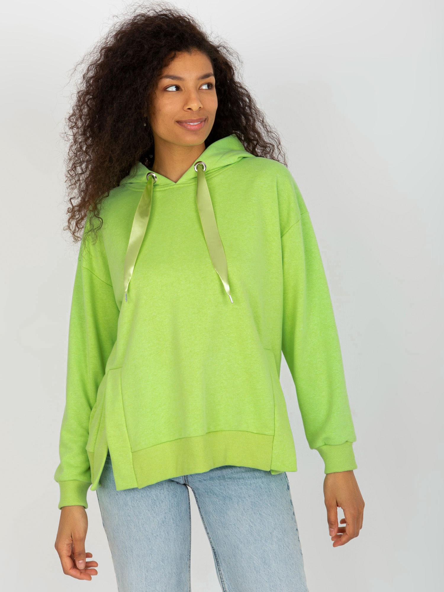 Светлозелен Суитшърт с Качулка и Разрези Ex Moda - Image 3
