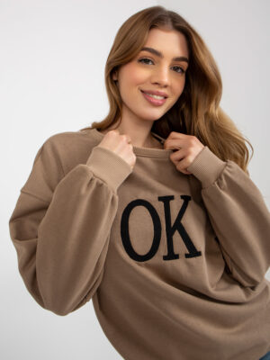 Тъмнo Бежова Блуза Без Качулка с Бродерия Ex Moda