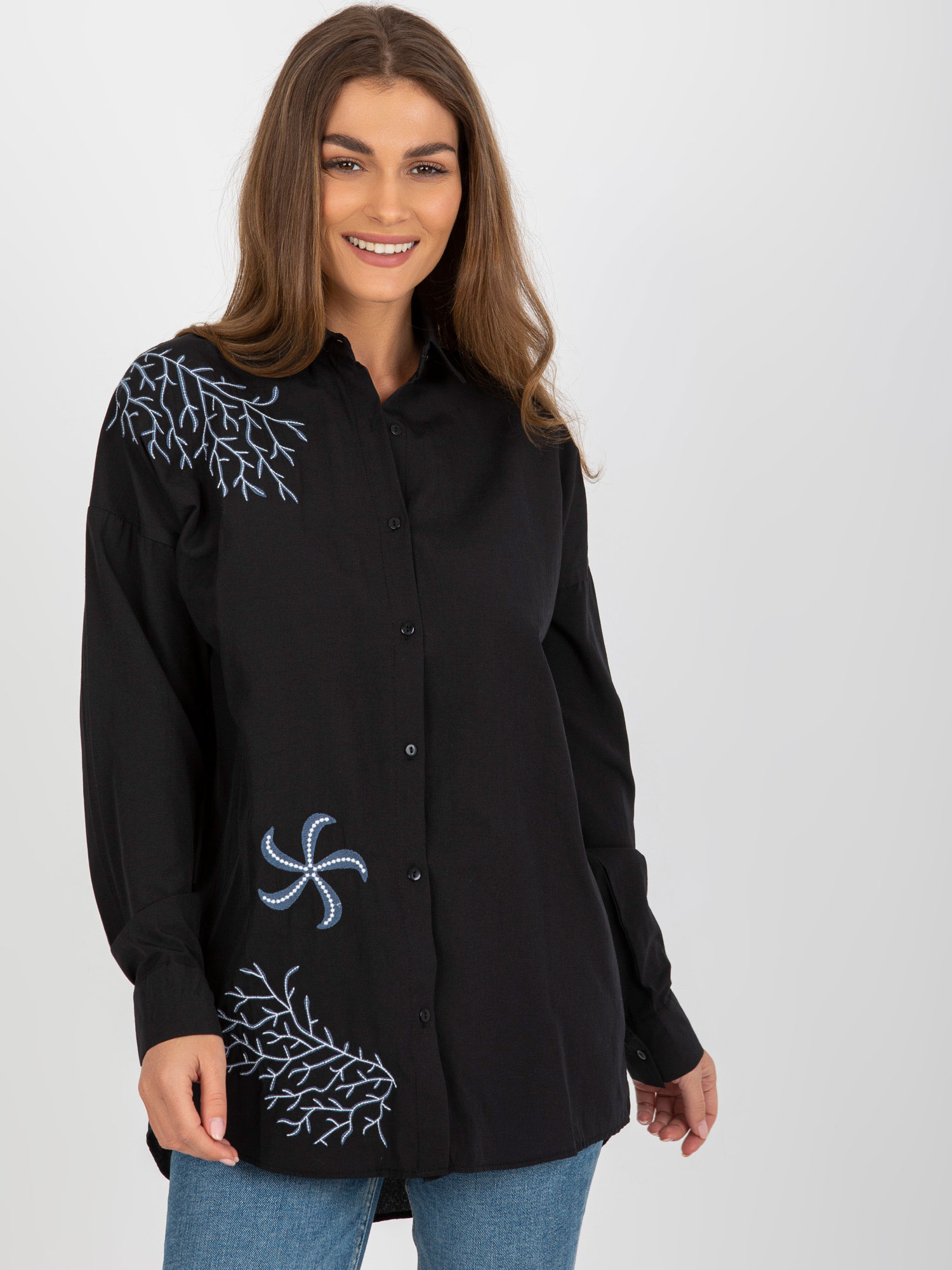 Черна oversized риза-жилетка с бродерия SHOP SMILE - Image 3