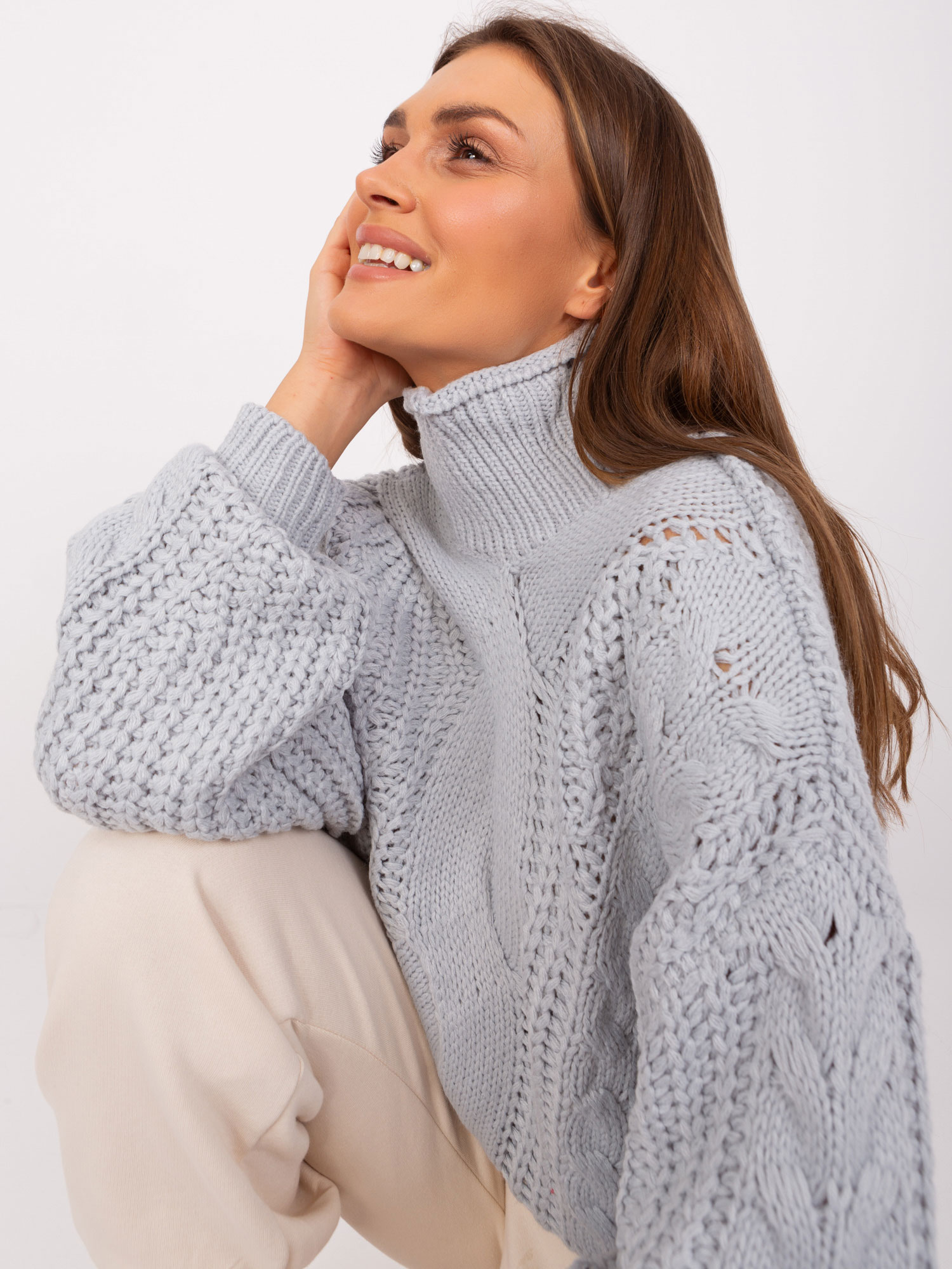 Сив Дамски Пуловер Oversized Wool Fashion Italia - Image 2