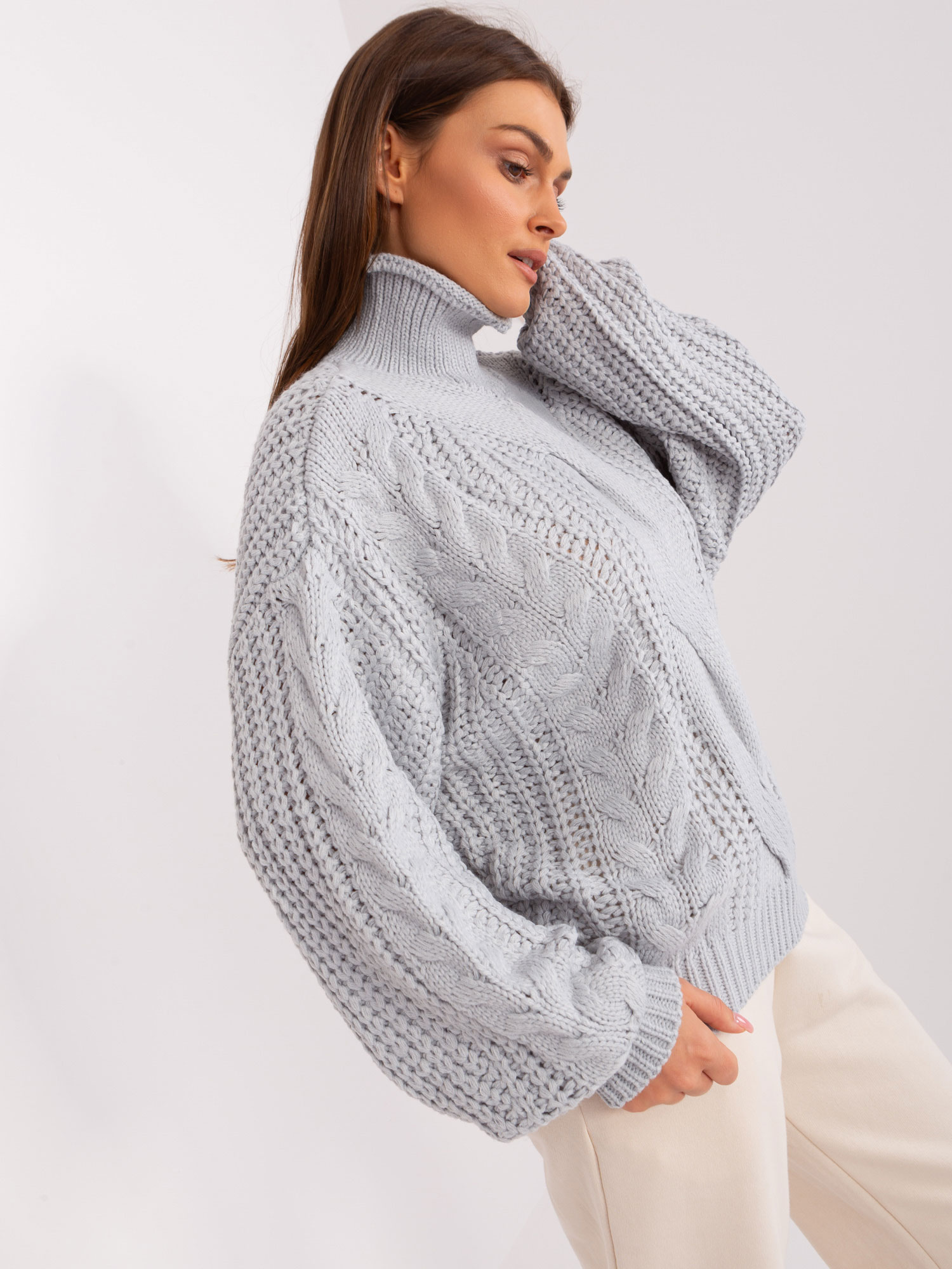 Сив Дамски Пуловер Oversized Wool Fashion Italia - Image 4