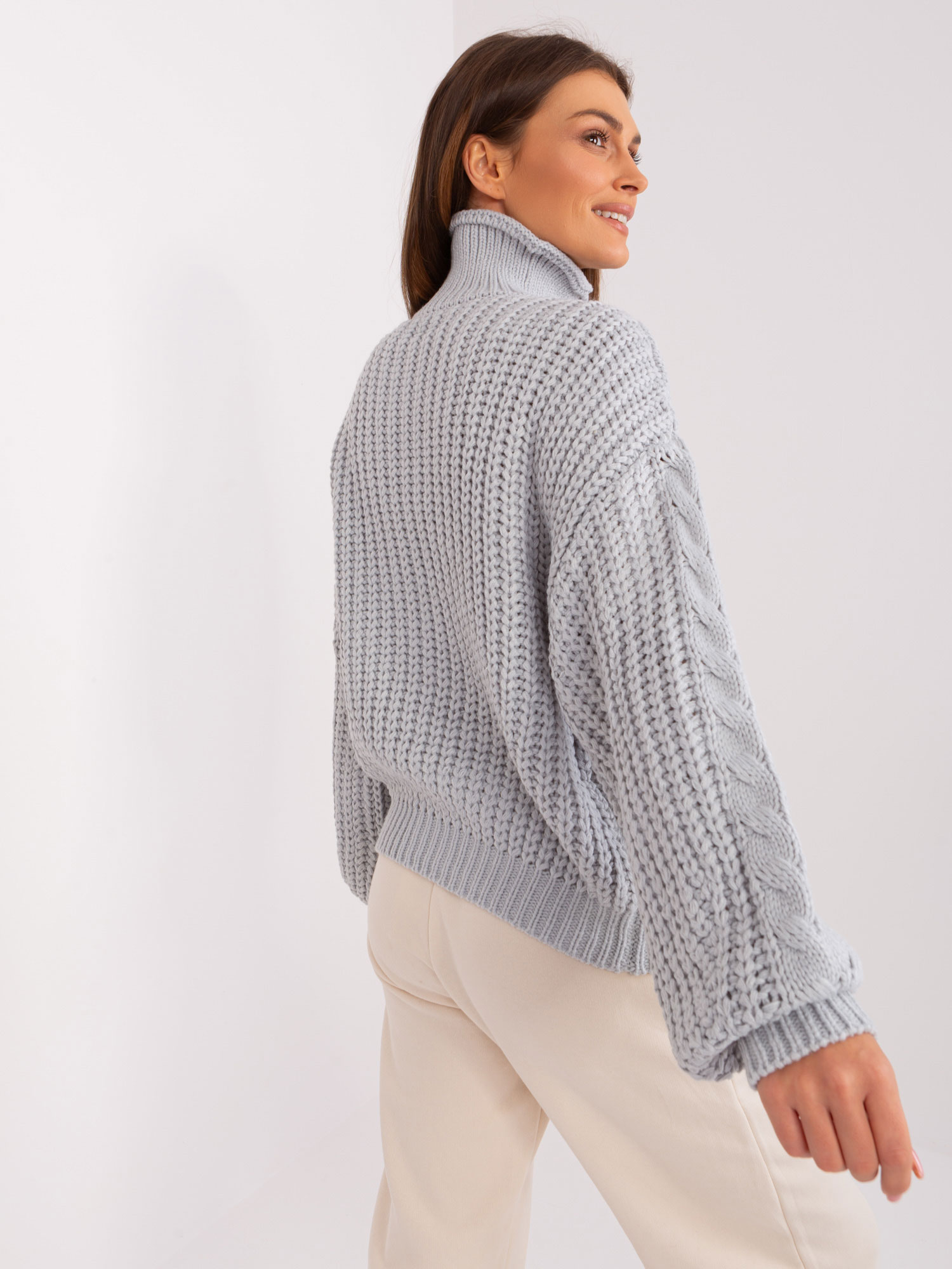 Сив Дамски Пуловер Oversized Wool Fashion Italia - Image 5