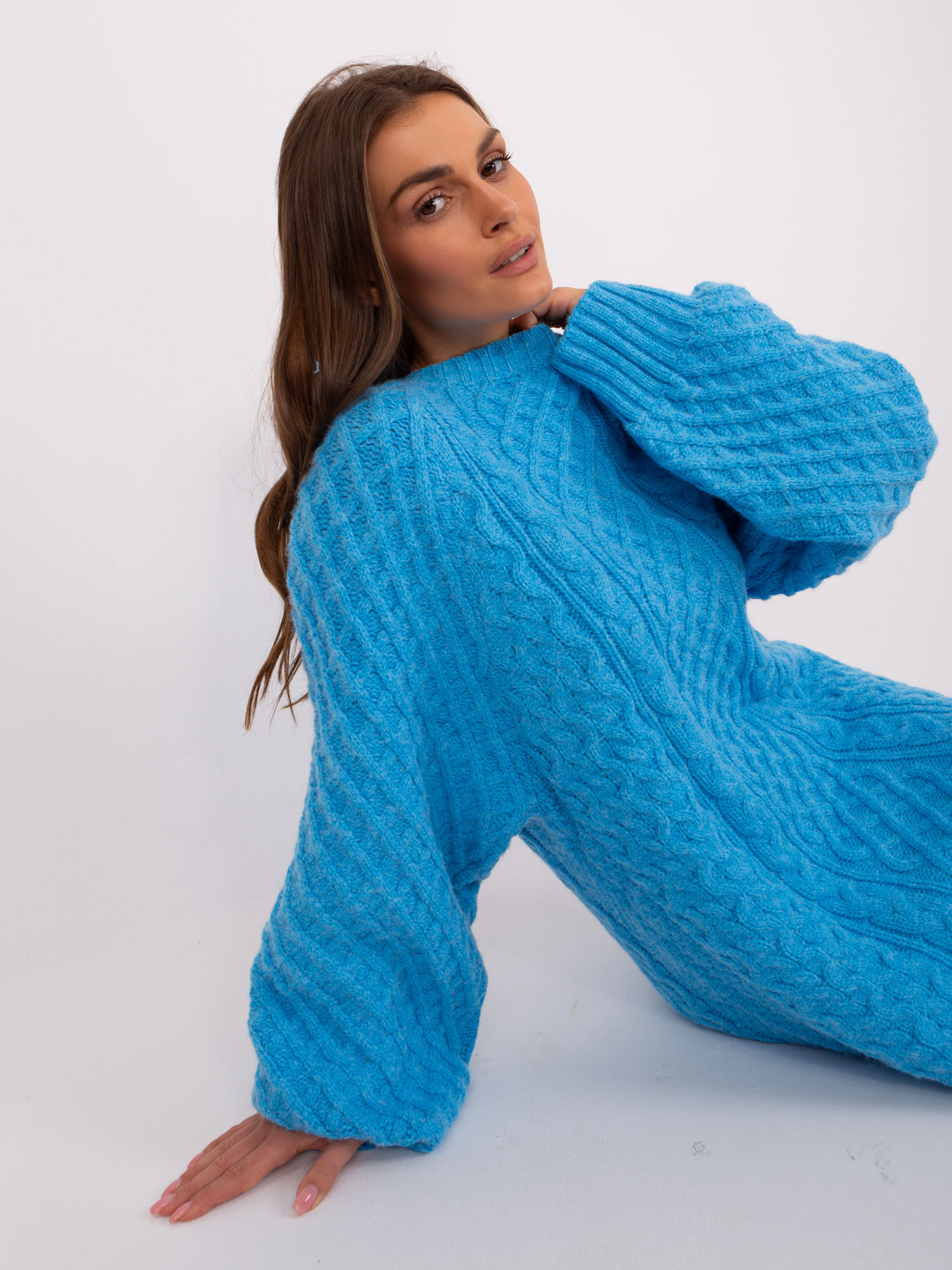 Синя плетена рокля Oversize Wool Fashion Italia - Image 4