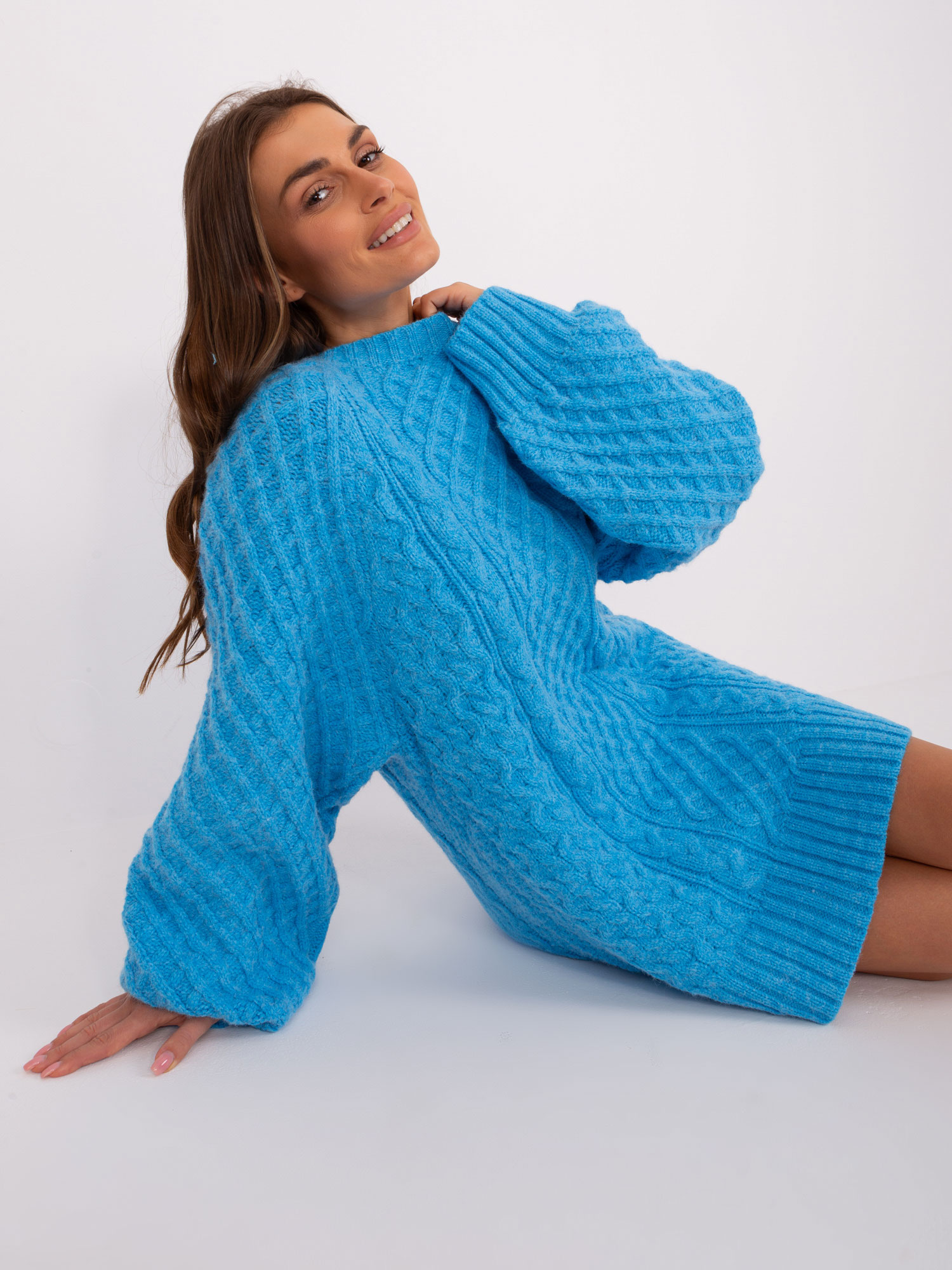 Синя плетена рокля Oversize Wool Fashion Italia - Image 5
