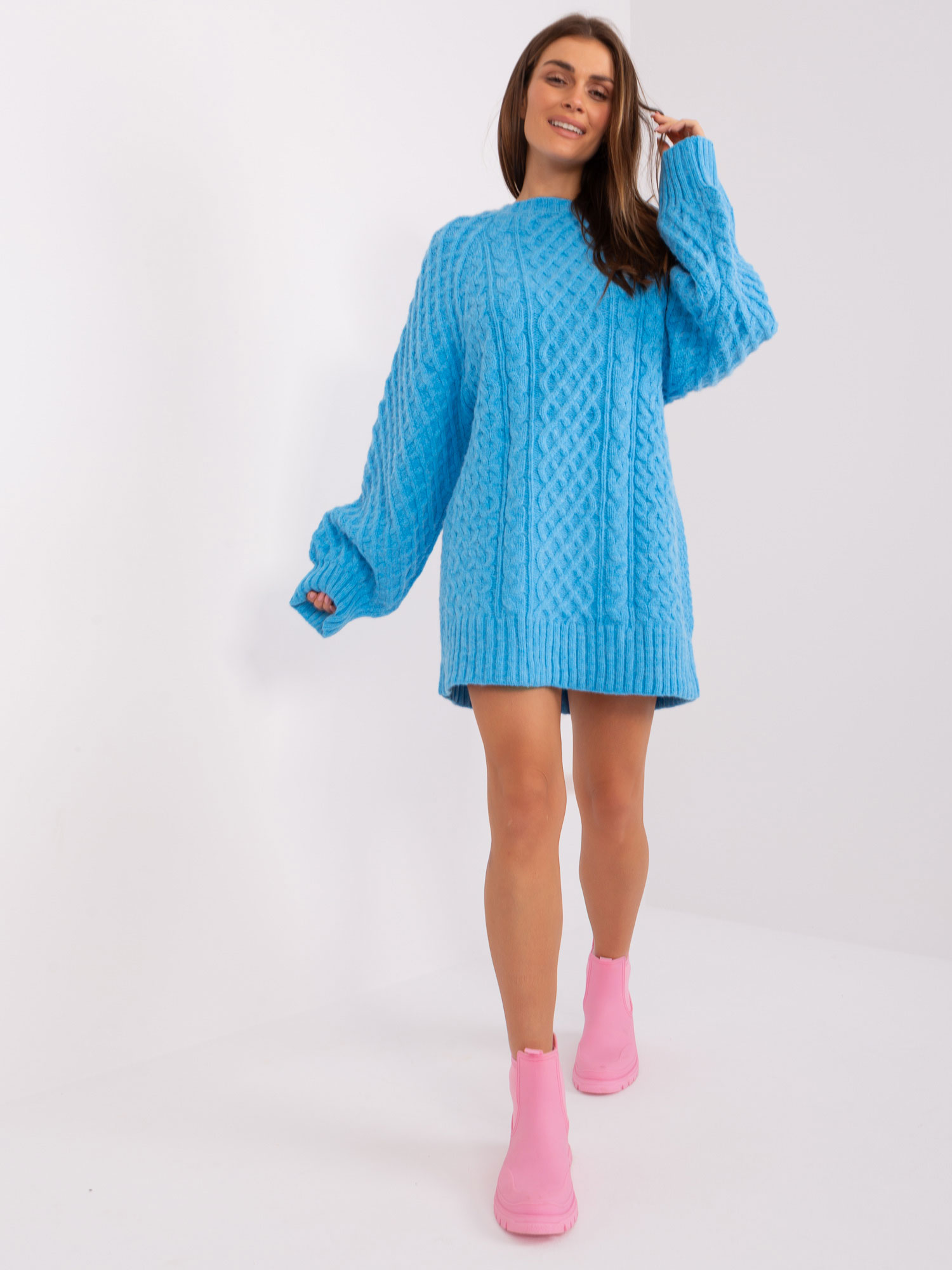 Синя плетена рокля Oversize Wool Fashion Italia - Image 6