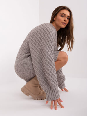 Сива плетена мини рокля с плитки - Wool Fashion Italia