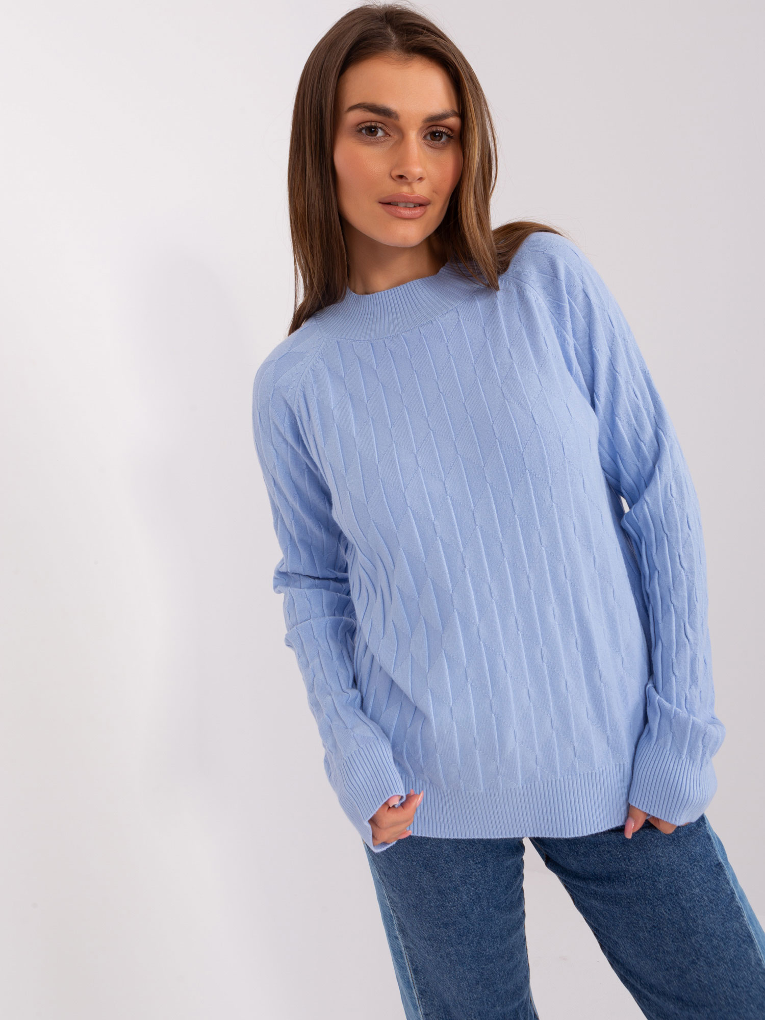 Светлосин Класически Пуловер Памук - Wool Fashion Italia - Image 6