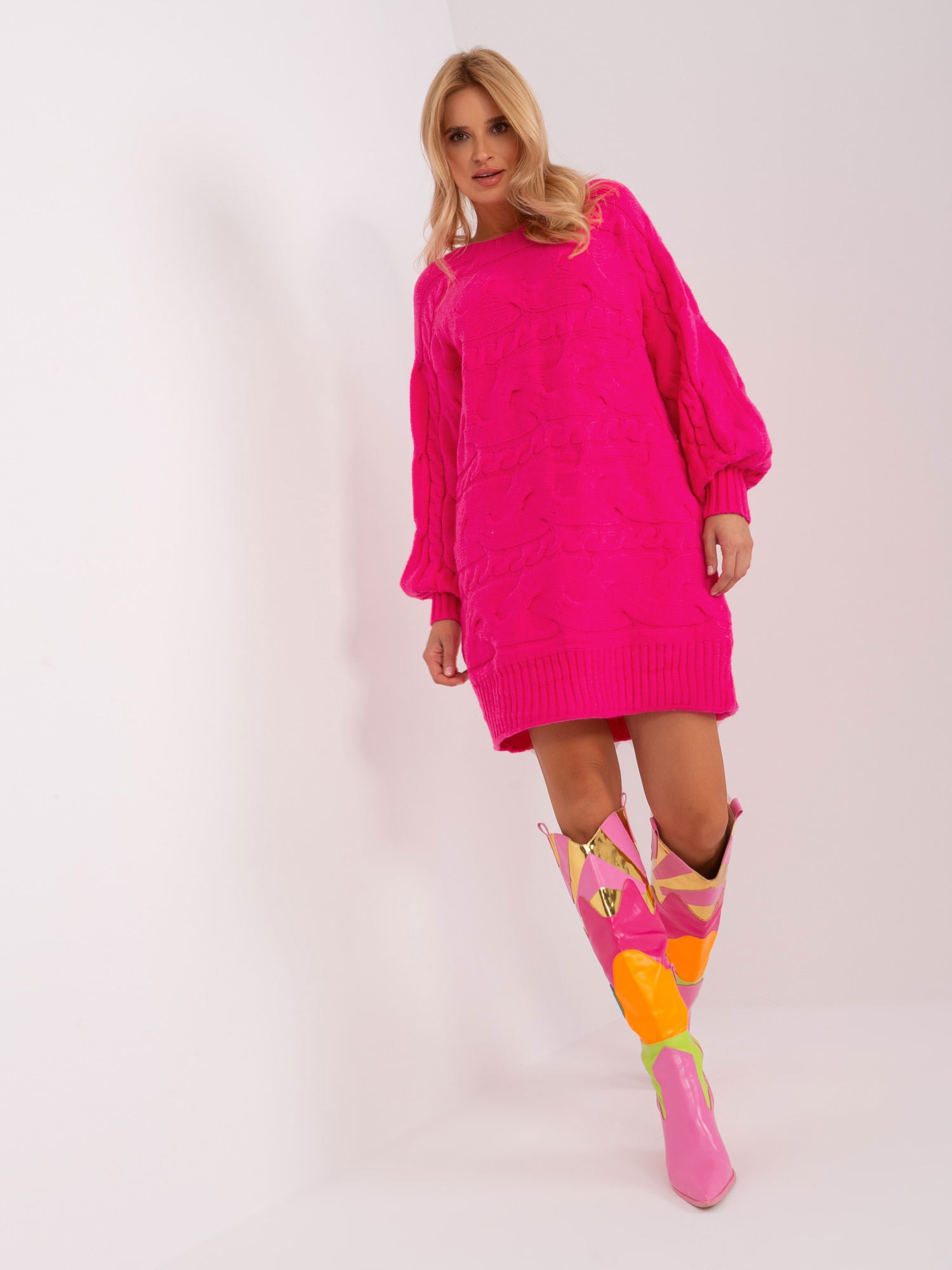 Лилава Oversize Рокля Пуловер - Wool Fashion Italia - Image 3