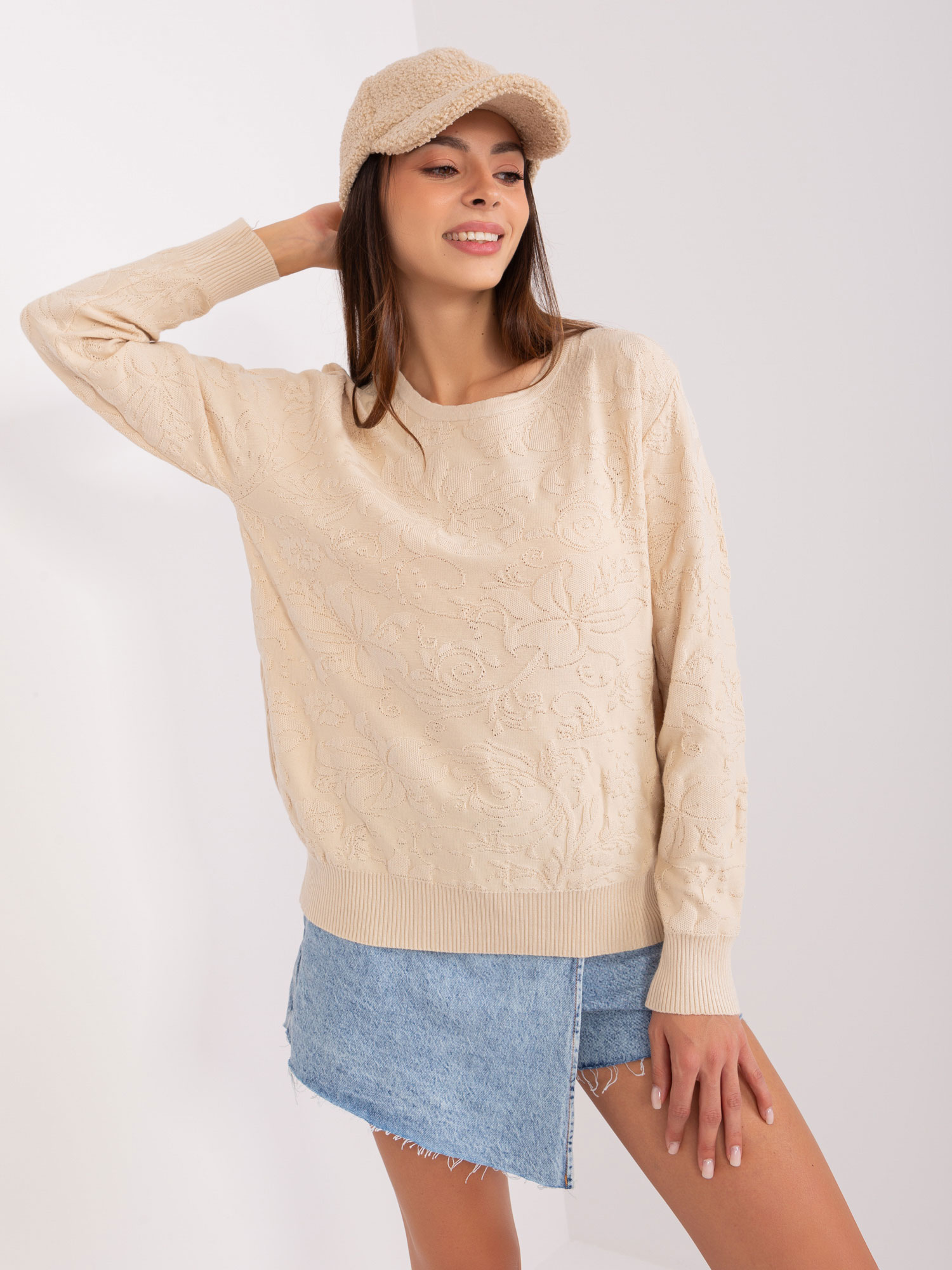 Бежов Дамски Пуловер от Памук - Класика Wool Fashion Italia - Image 3