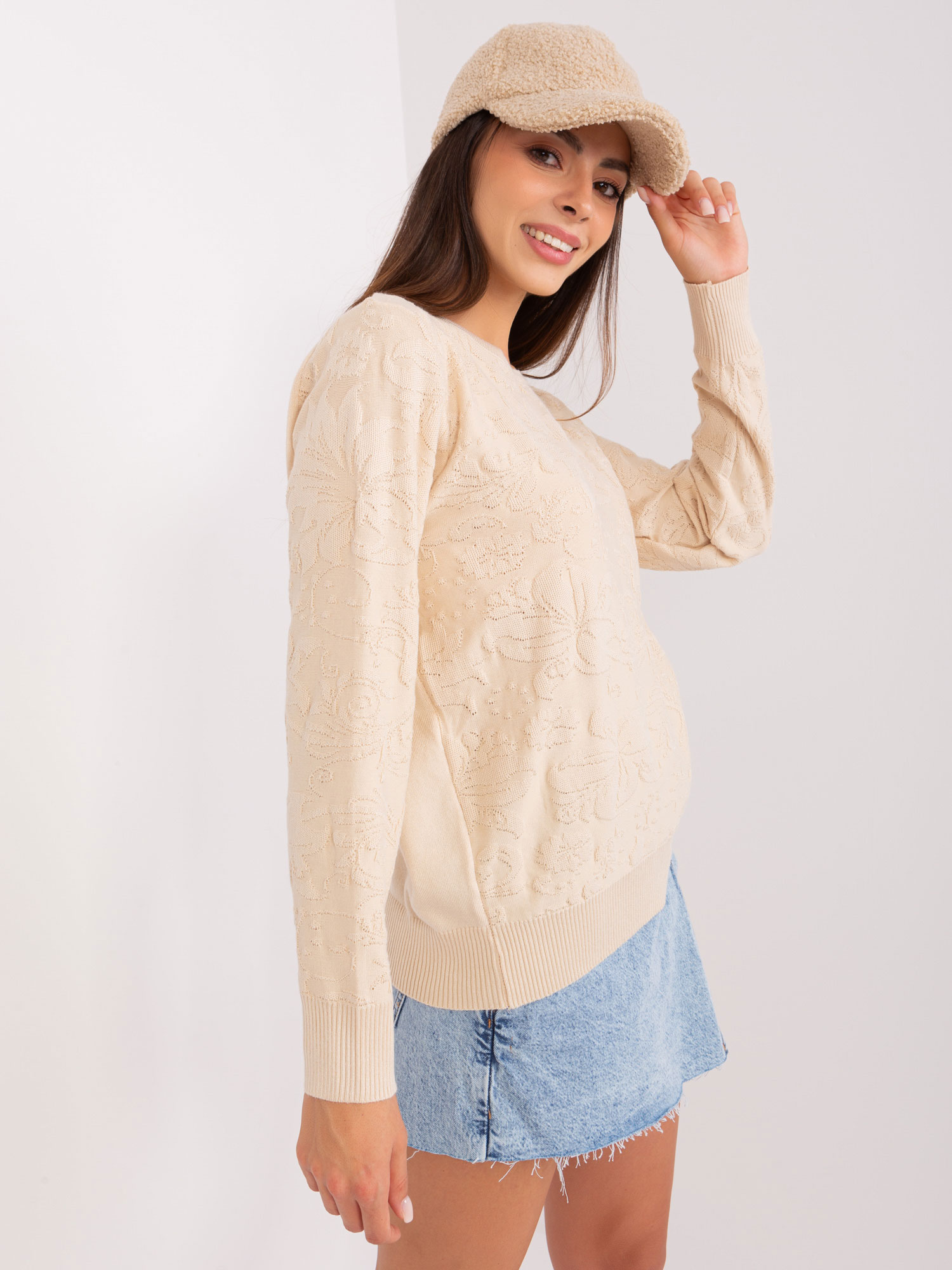 Бежов Дамски Пуловер от Памук - Класика Wool Fashion Italia - Image 4