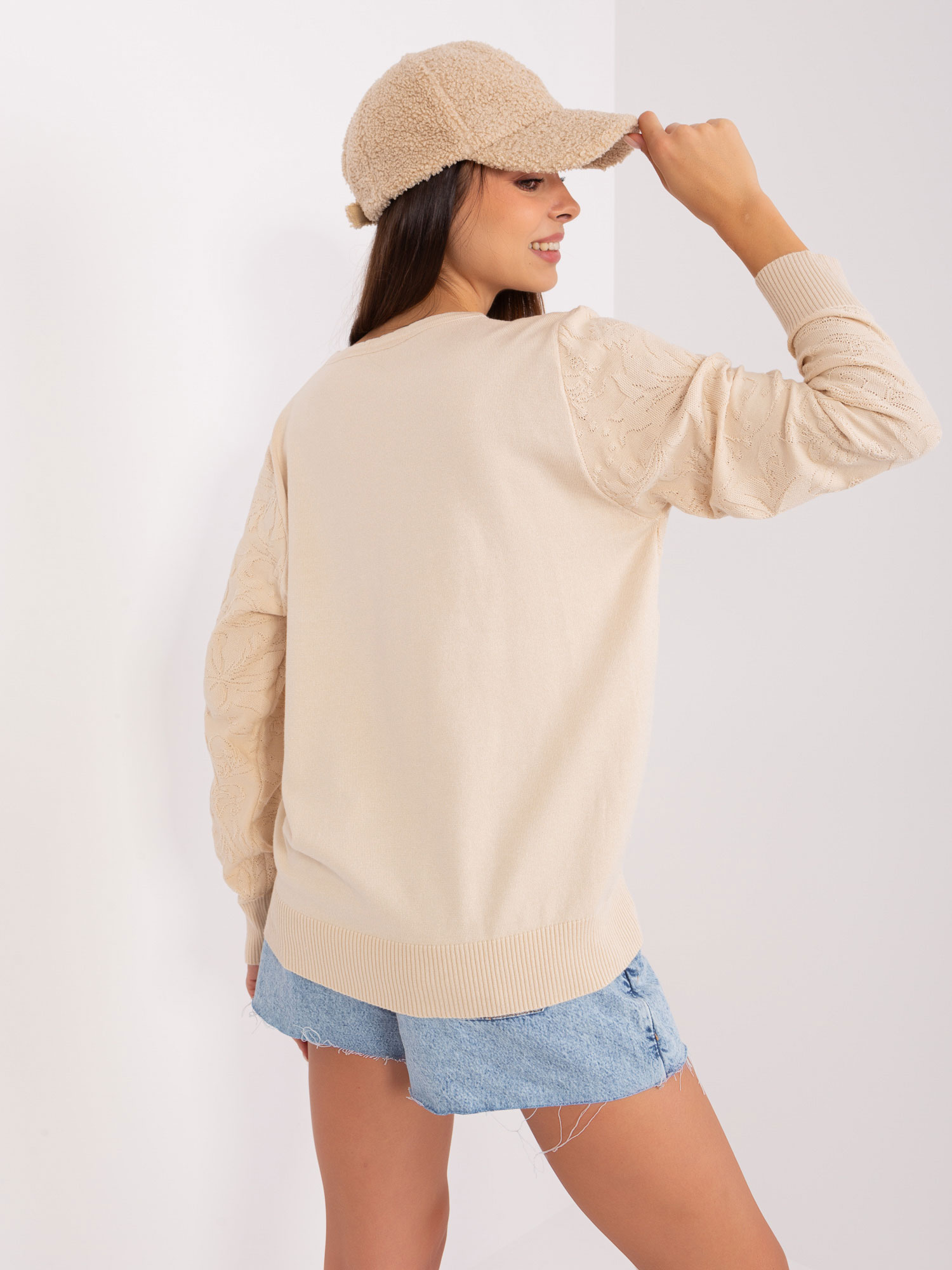 Бежов Дамски Пуловер от Памук - Класика Wool Fashion Italia - Image 5
