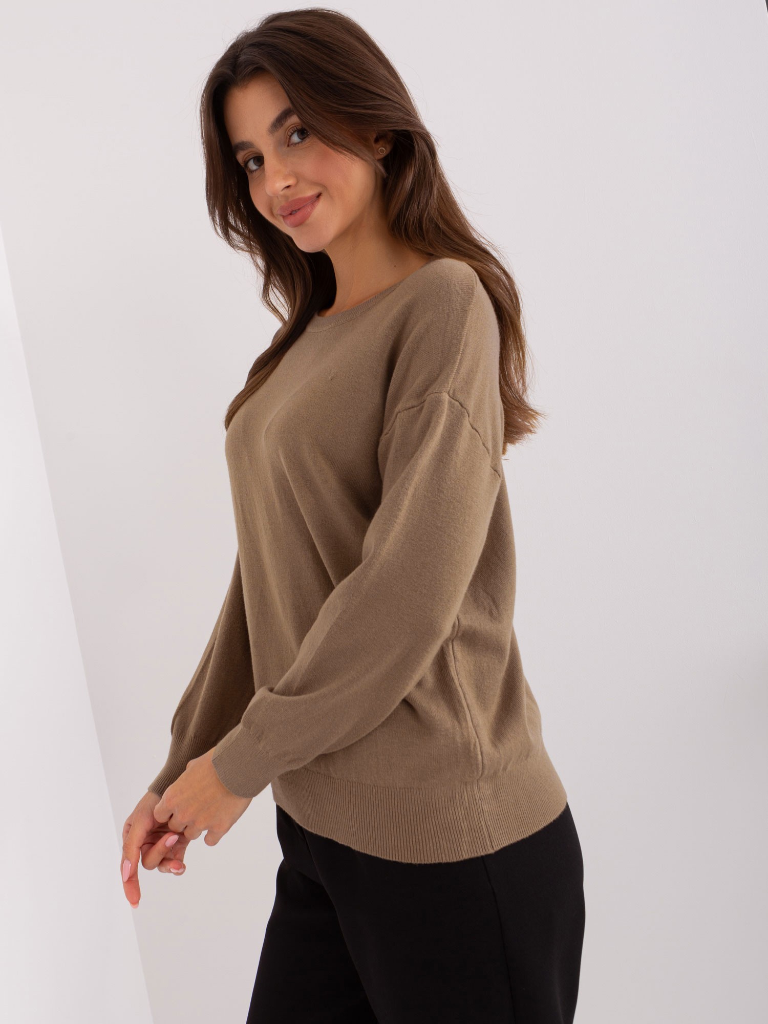 Тъмнoбежов Класически Пуловер Памук Wool Fashion Italia
