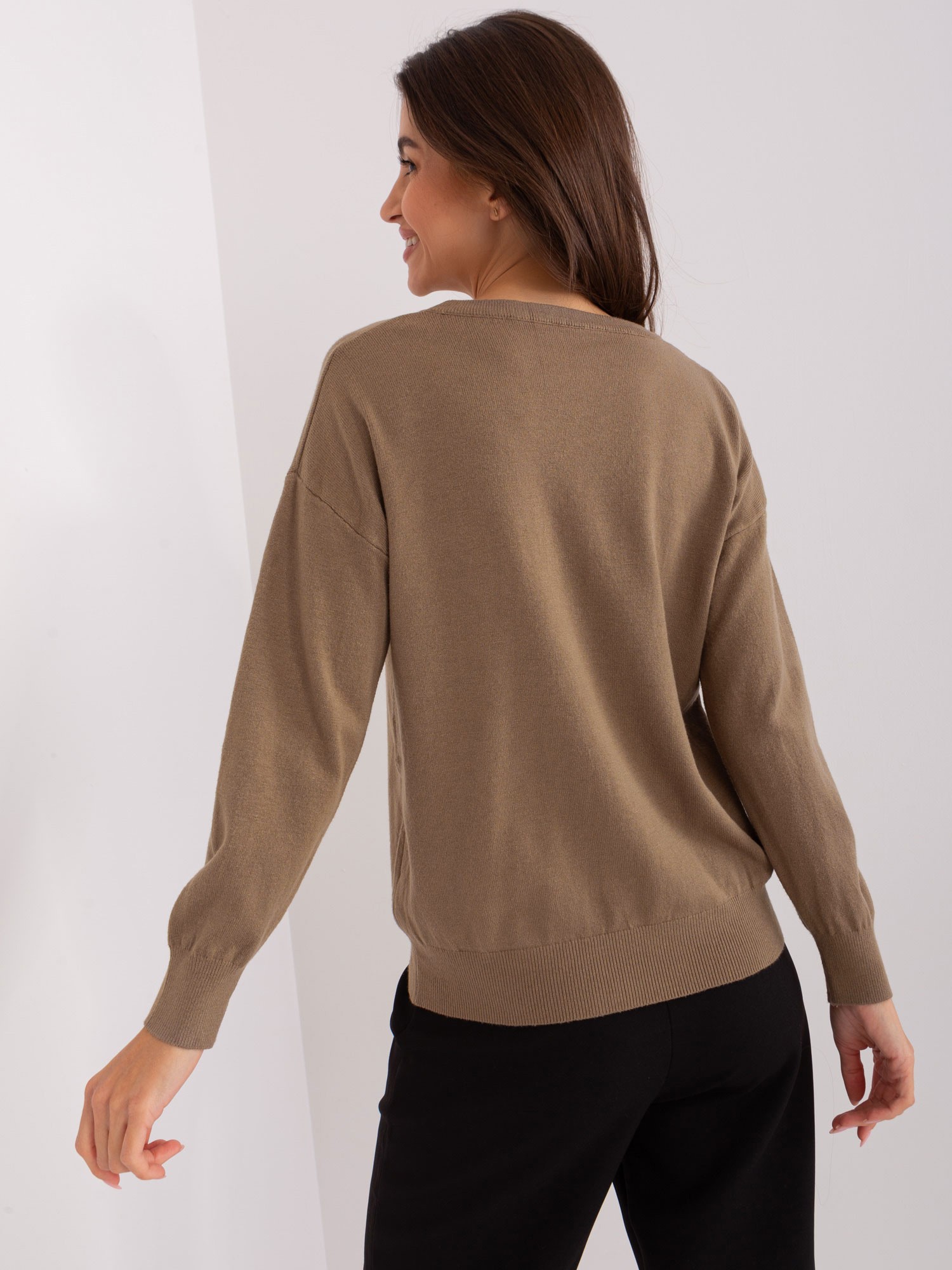 Тъмнoбежов Класически Пуловер Памук Wool Fashion Italia - Image 2
