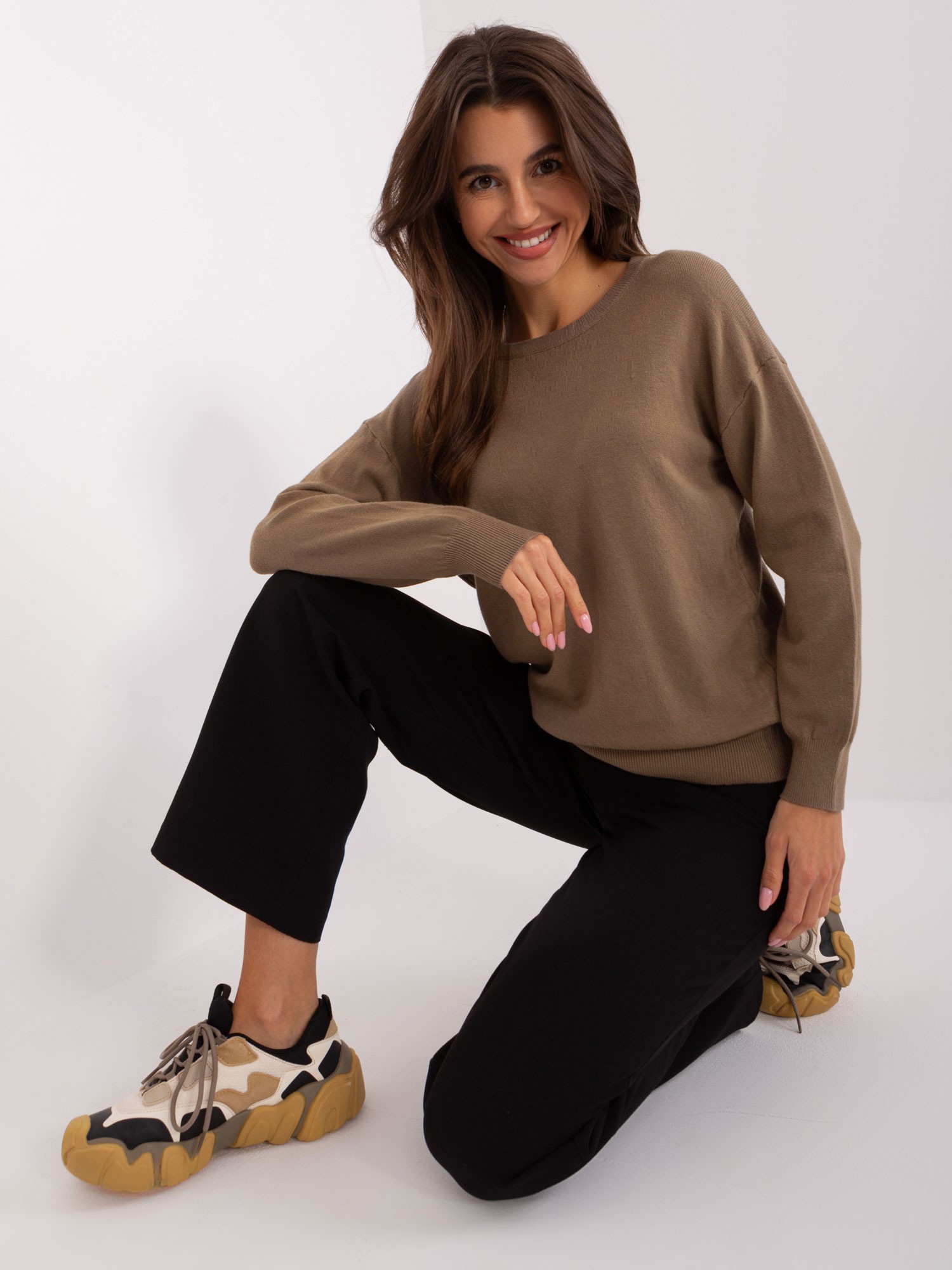 Тъмнoбежов Класически Пуловер Памук Wool Fashion Italia - Image 3
