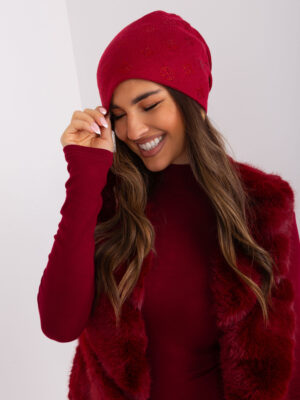 Бордо дамска шапка с кристали - Wool Fashion Italia