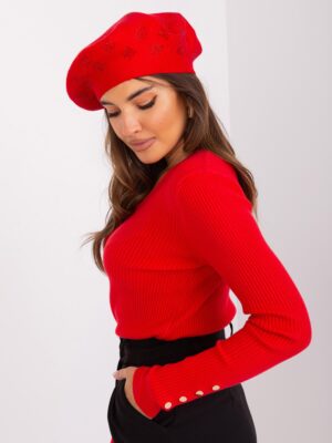 Червена Дамска Барета с Апликация - Wool Fashion Italia