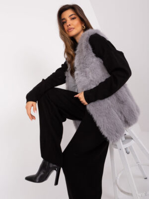Сив Дамски Елек от Еко Кожа - Wool Fashion Italia