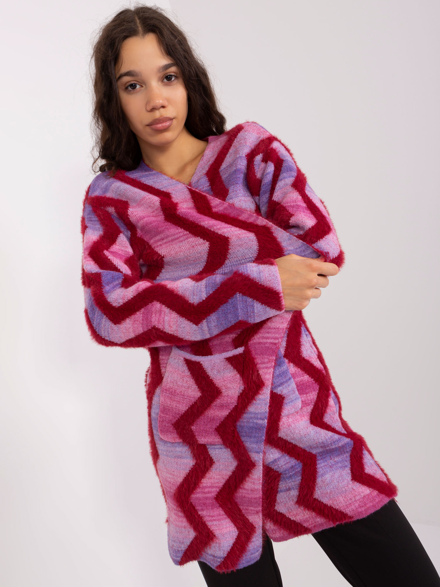 Розова жилетка с геометрични мотиви Wool Fashion Italia - Image 3