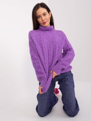 Лилав Дамски Пуловер с Плитки и Поло Wool Fashion Italia
