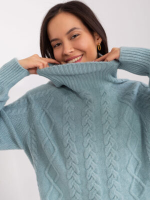 Ментов Пуловер с Плетки Wool Fashion Italia
