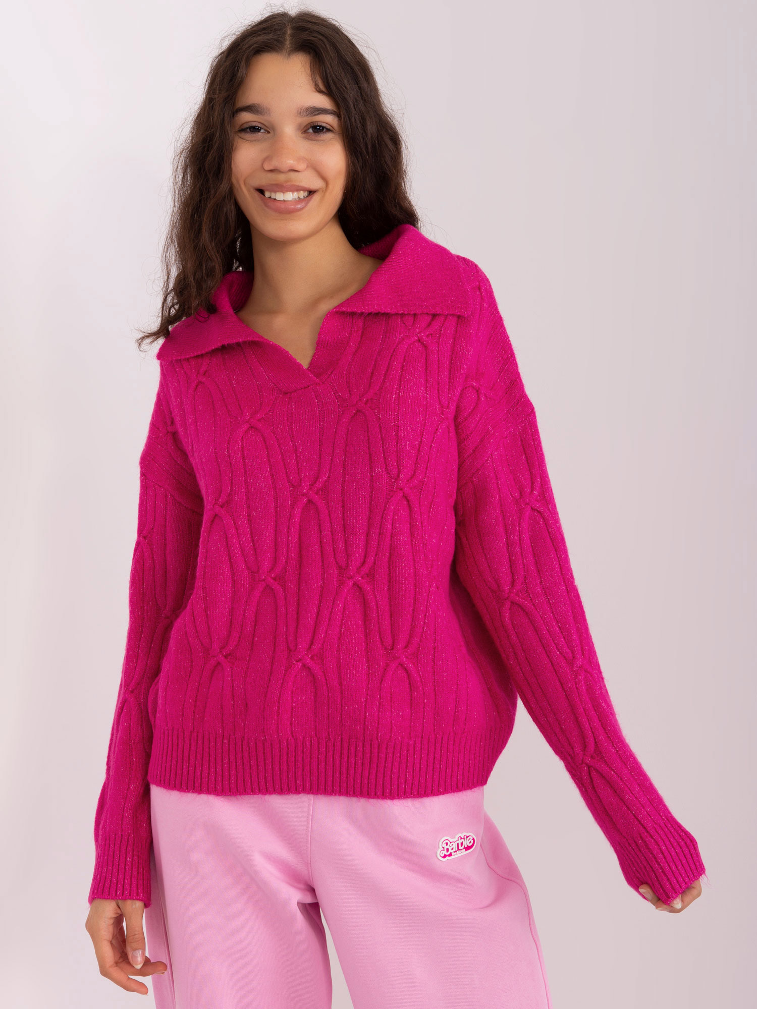 Фуксия Пуловер с Плитки и Яка - Wool Fashion Italia - Image 2