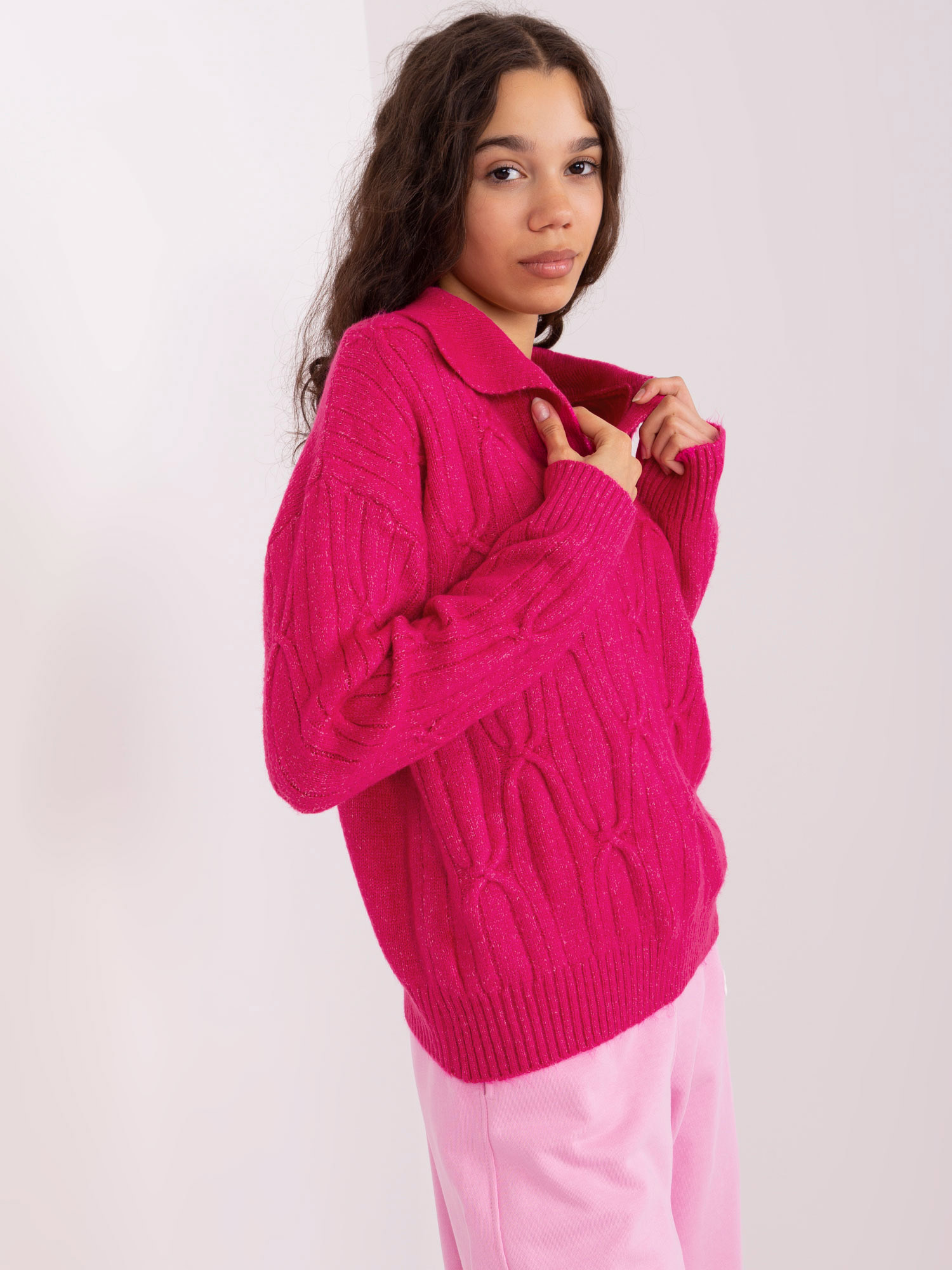 Фуксия Пуловер с Плитки и Яка - Wool Fashion Italia - Image 3