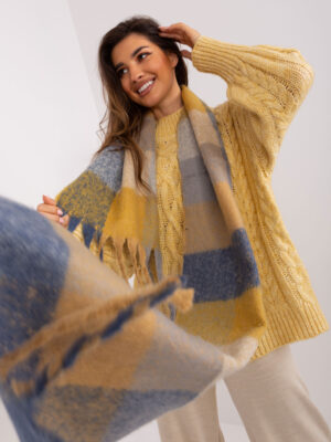 Елегантен сив шал с ресни - Wool Fashion Italia