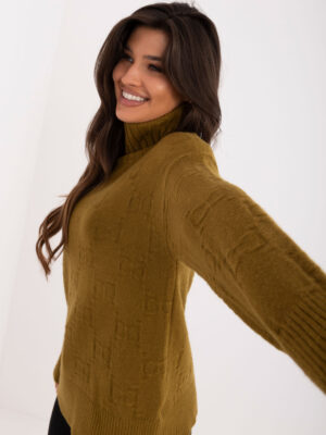 Италиански пуловер Wool Fashion Italia маслинено зелен