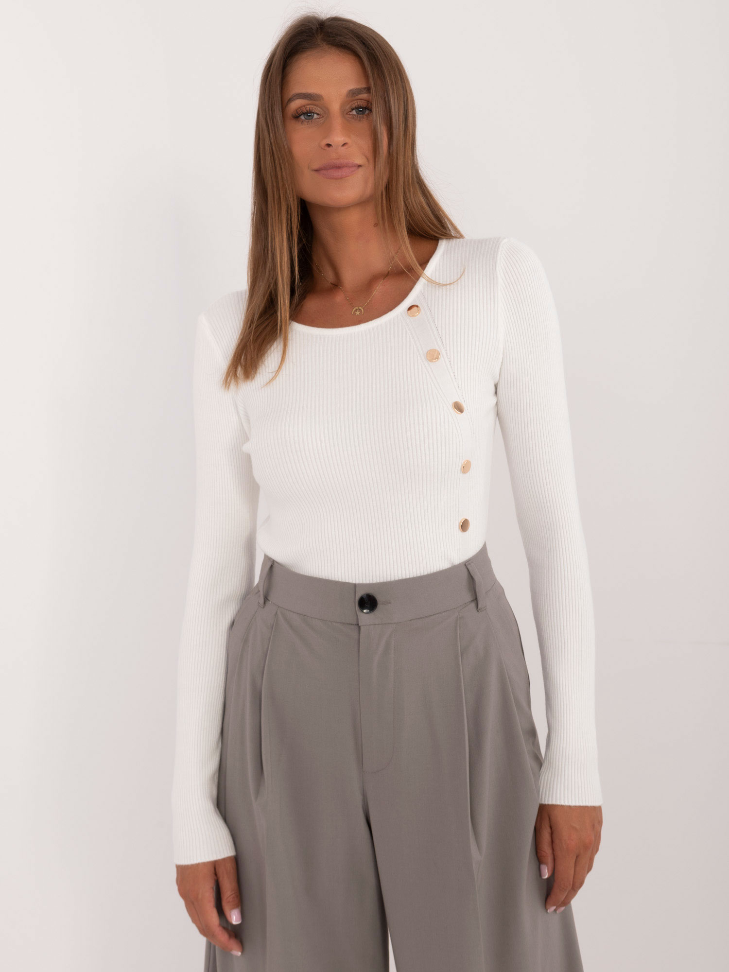 Елегантен Екрю Пуловер Wool Fashion Italia - Image 3