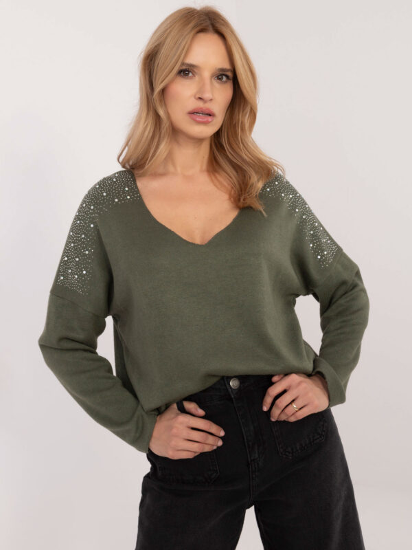 Пуловер ITALY MODA Khaki - Елегантен и Удобен - Image 3