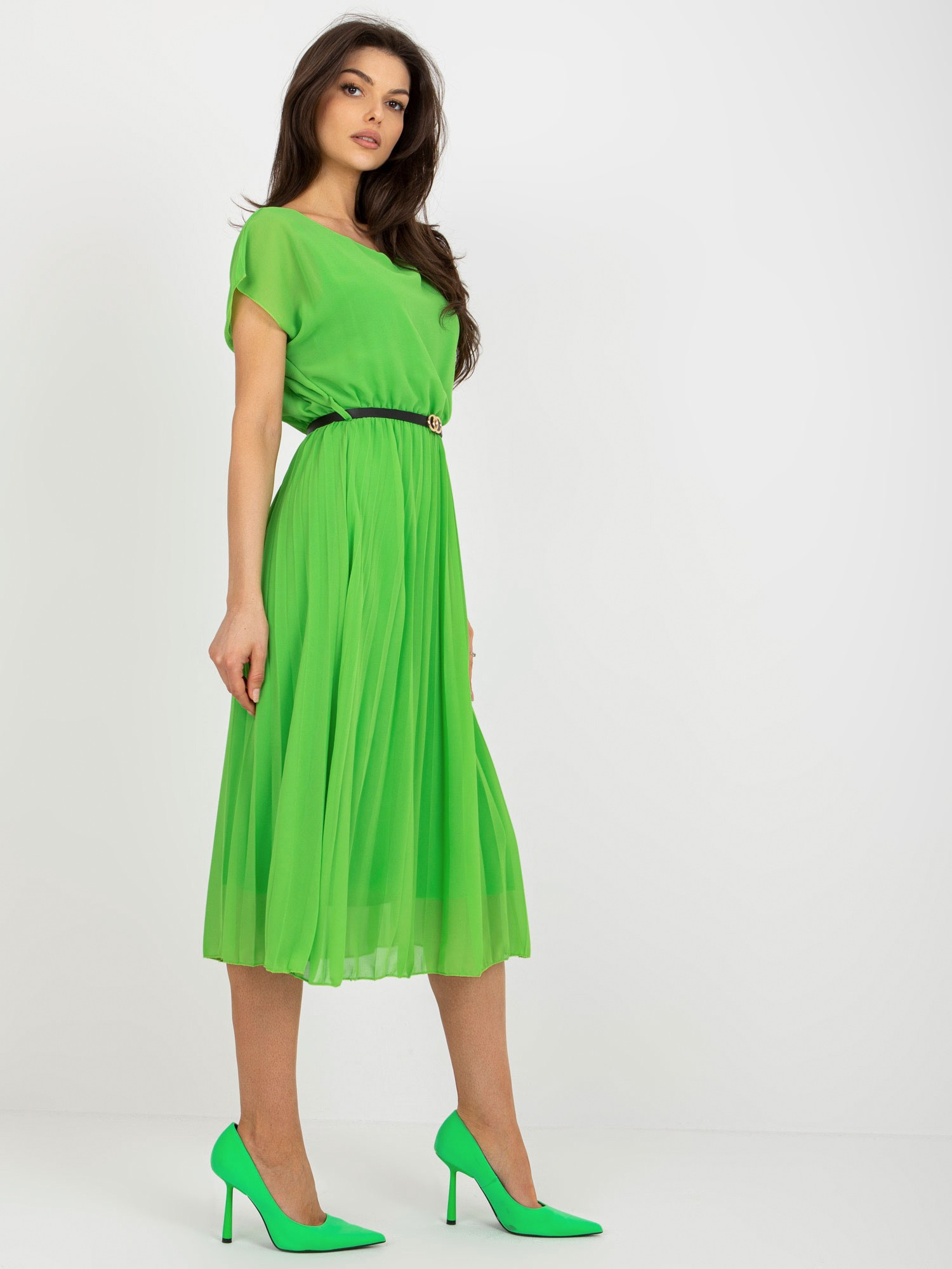 Светлозелена Плисирана Рокля с Колан - ITALY MODA - Image 4