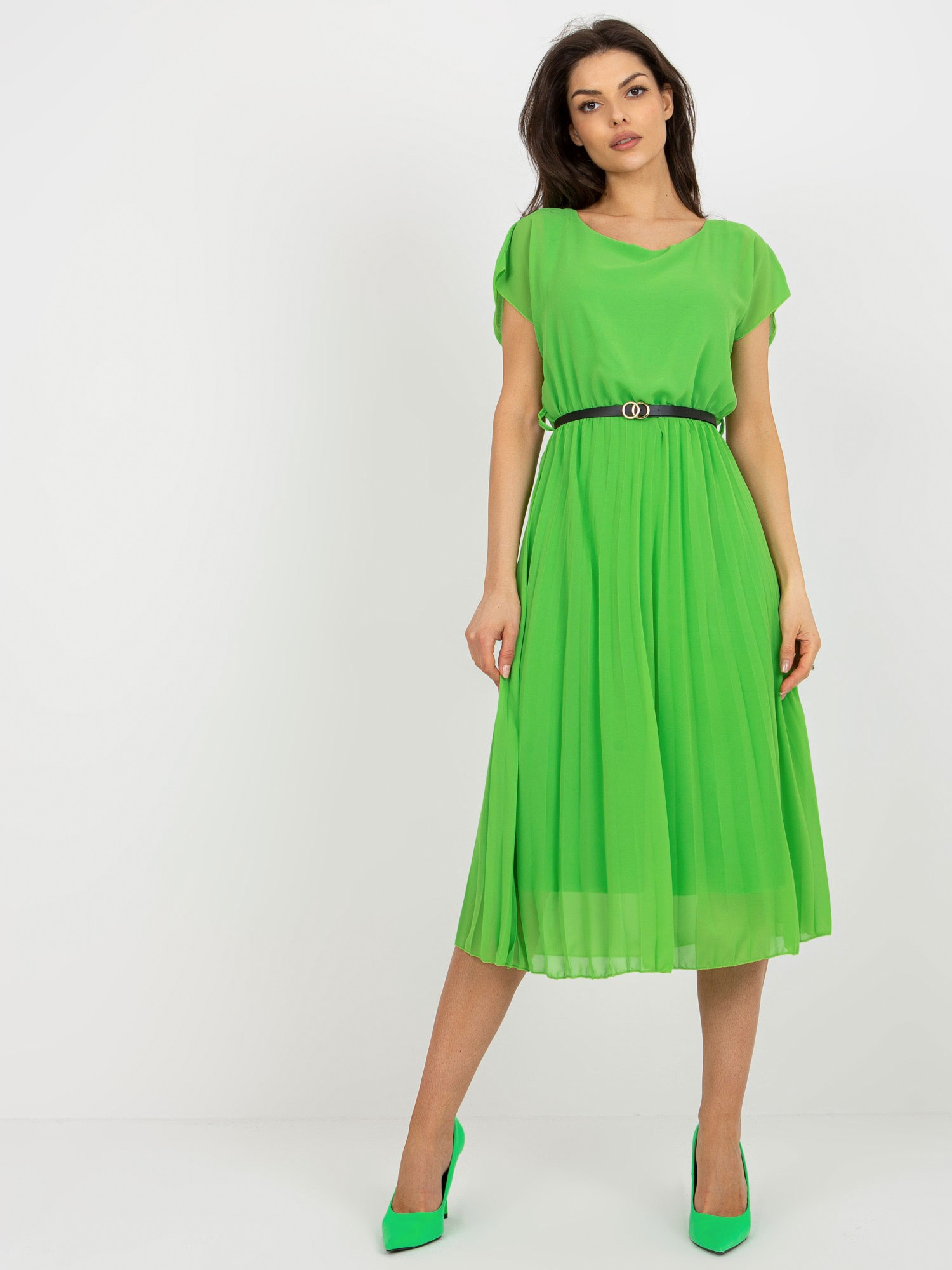 Светлозелена Плисирана Рокля с Колан - ITALY MODA - Image 3
