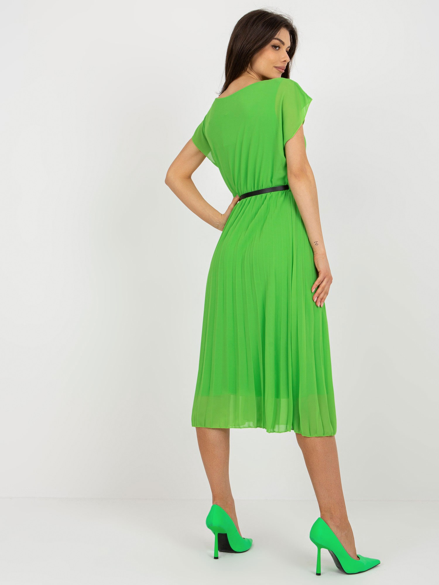 Светлозелена Плисирана Рокля с Колан - ITALY MODA - Image 2
