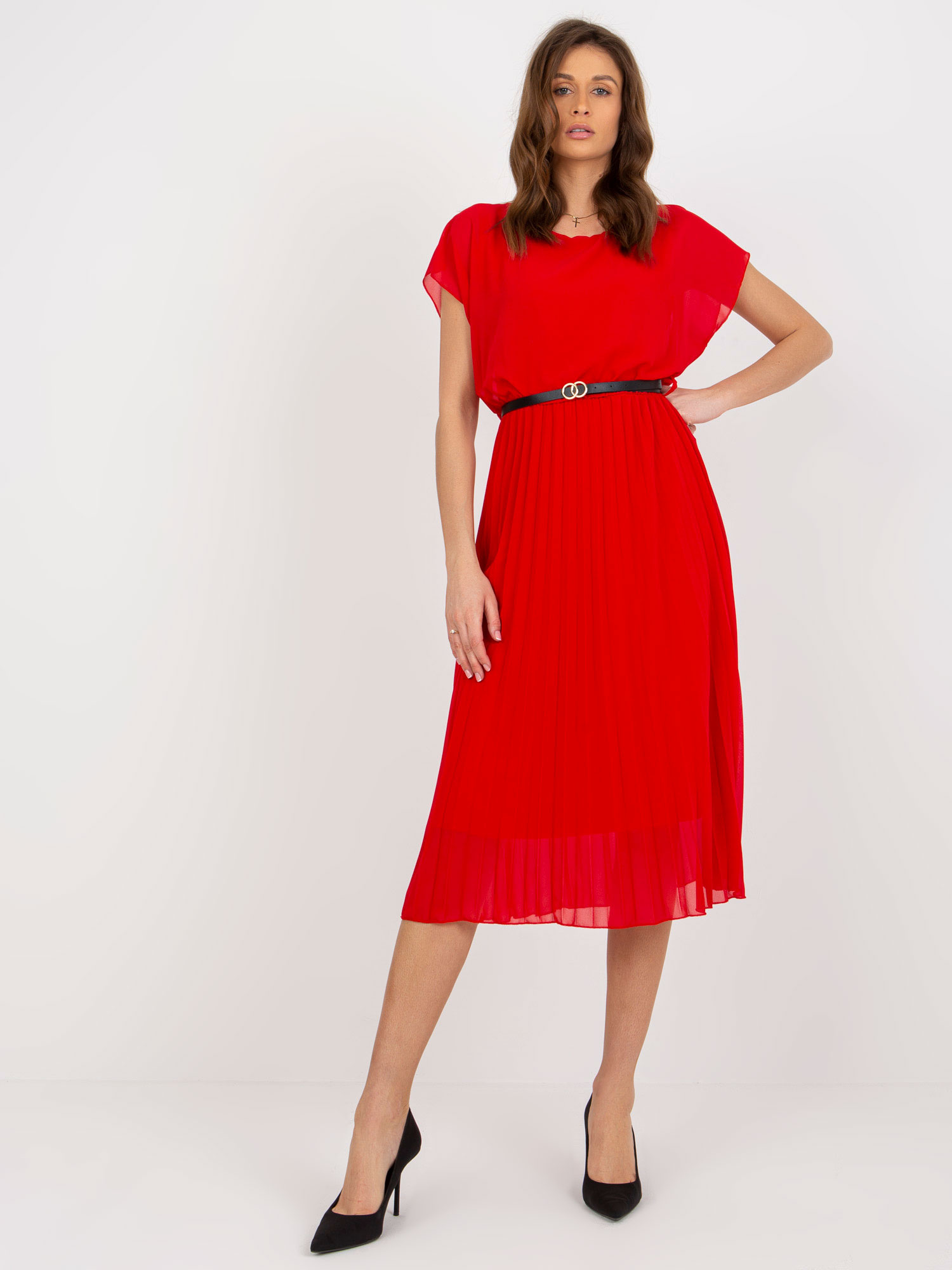 Червена Разкроена Рокля с Къс Ръкав ITALY MODA - Image 3