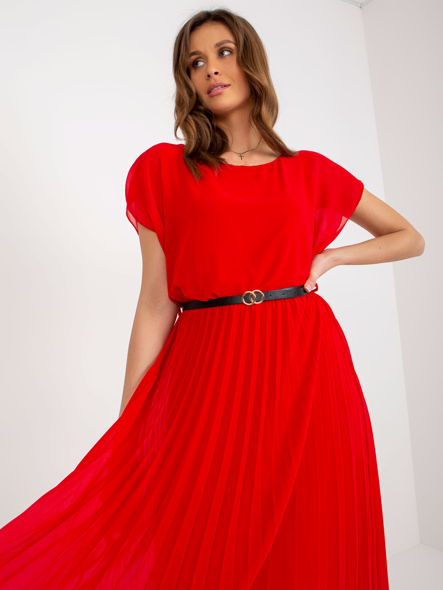 Червена Разкроена Рокля с Къс Ръкав ITALY MODA - Image 2