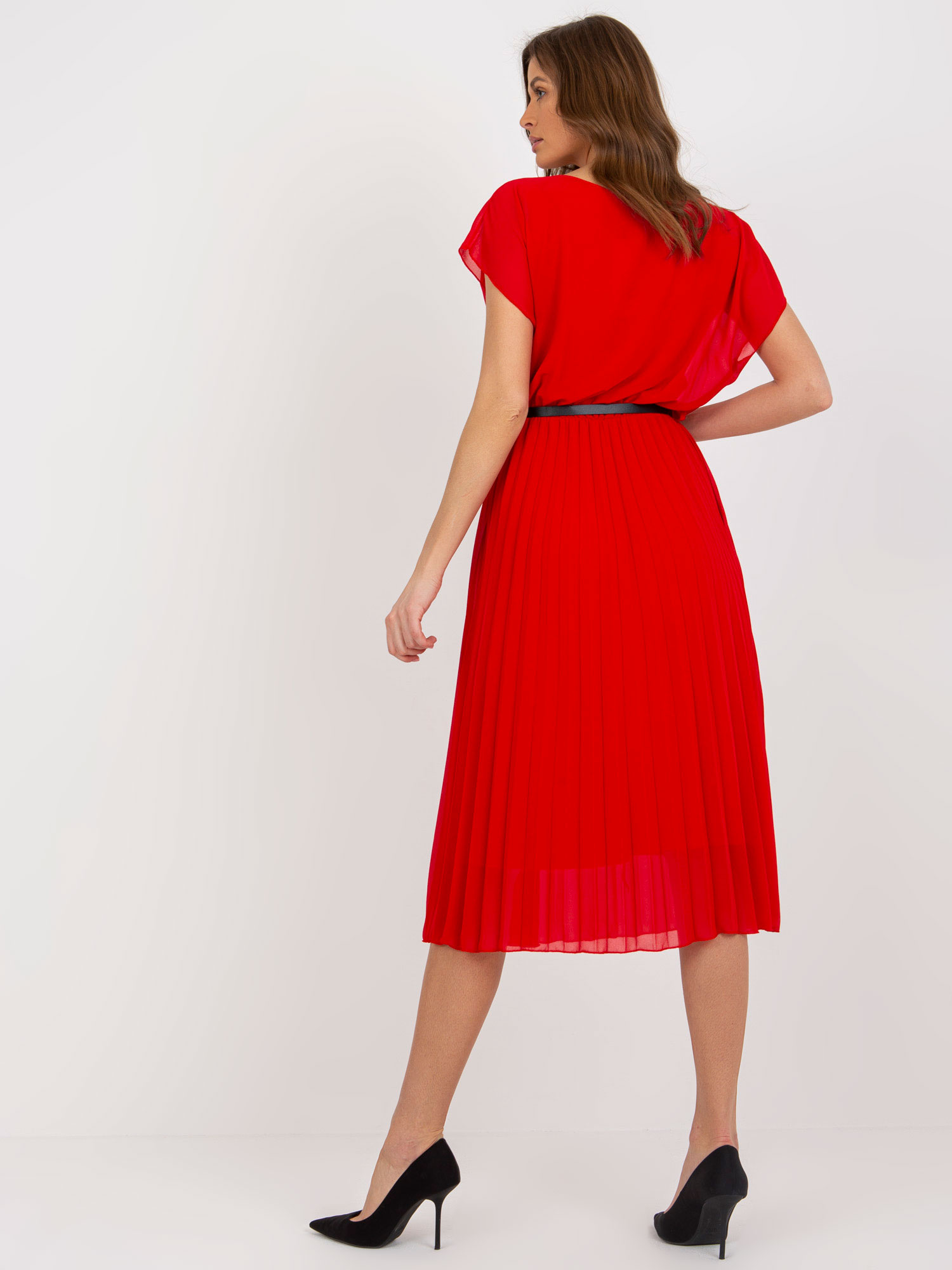 Червена Разкроена Рокля с Къс Ръкав ITALY MODA - Image 4