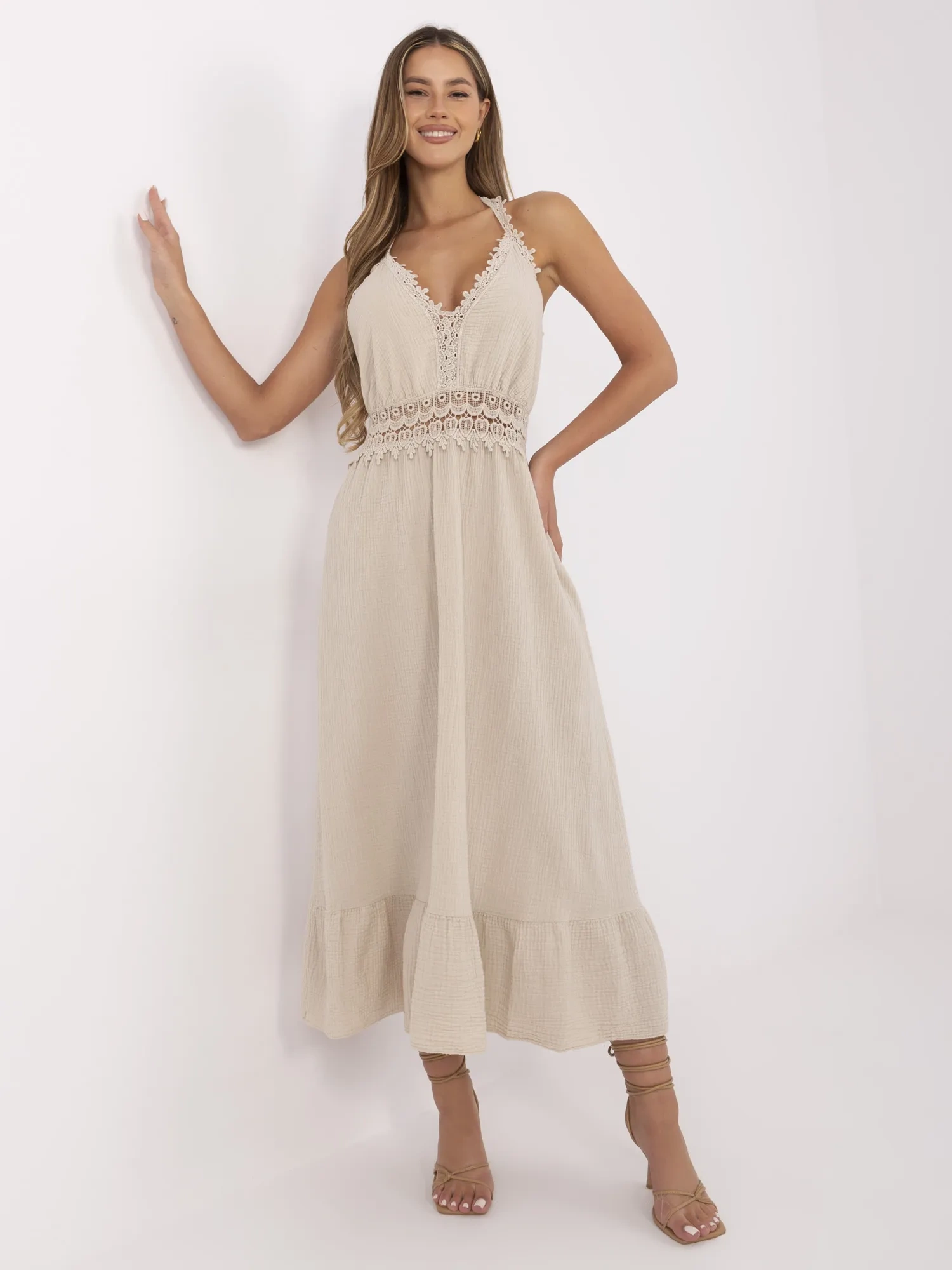 Бежова Рокля ITALY MODA - Елегантен Комфорт - Image 3