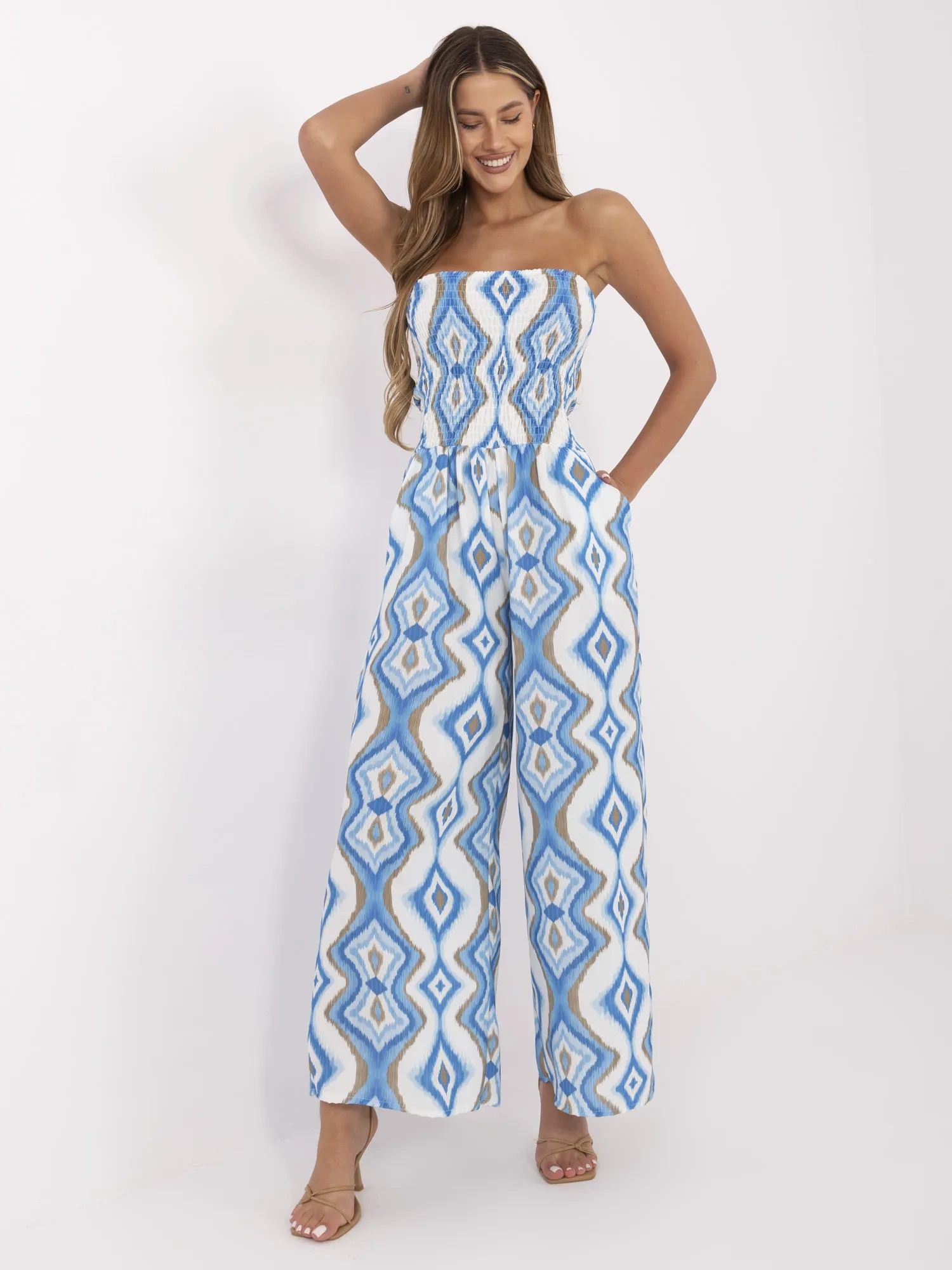 Бяло-син гащеризон ITALY MODA - Вискоза - Image 2